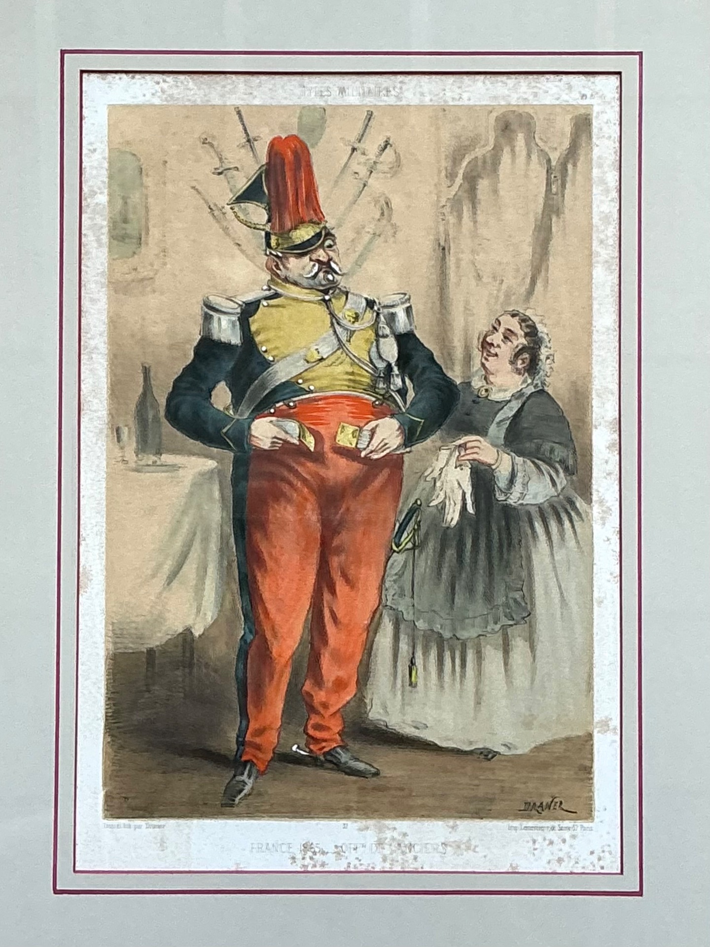 Antique Framed Military Caricature Prints - Pair - Back view