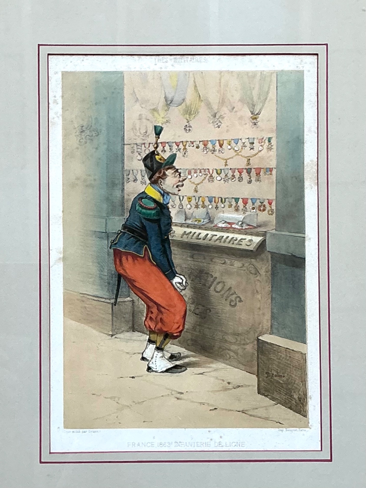 Antique Framed Military Caricature Prints - Pair - Back view