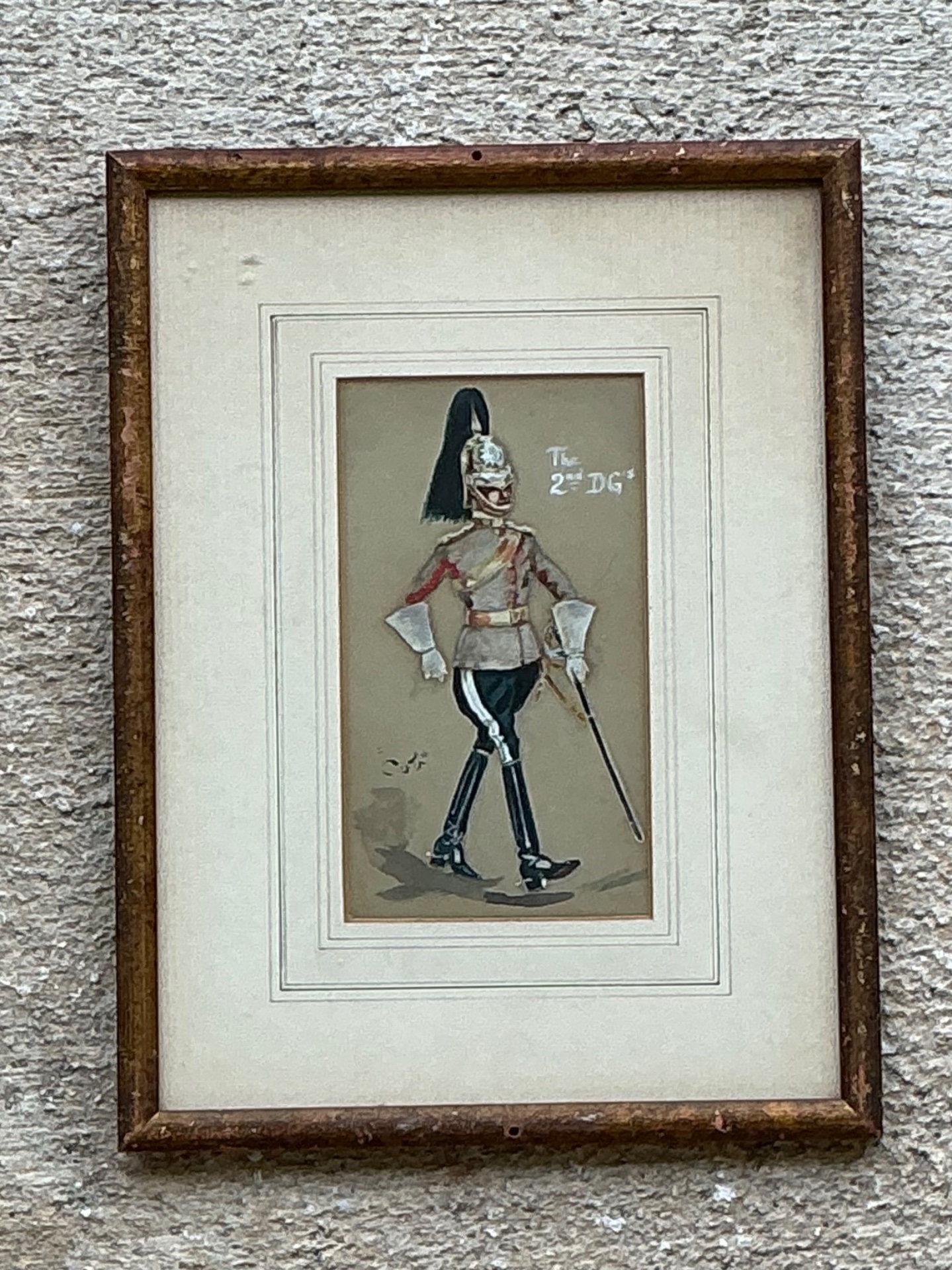 Antique Cavalry Officer Illustration in Wood Frame - Back view