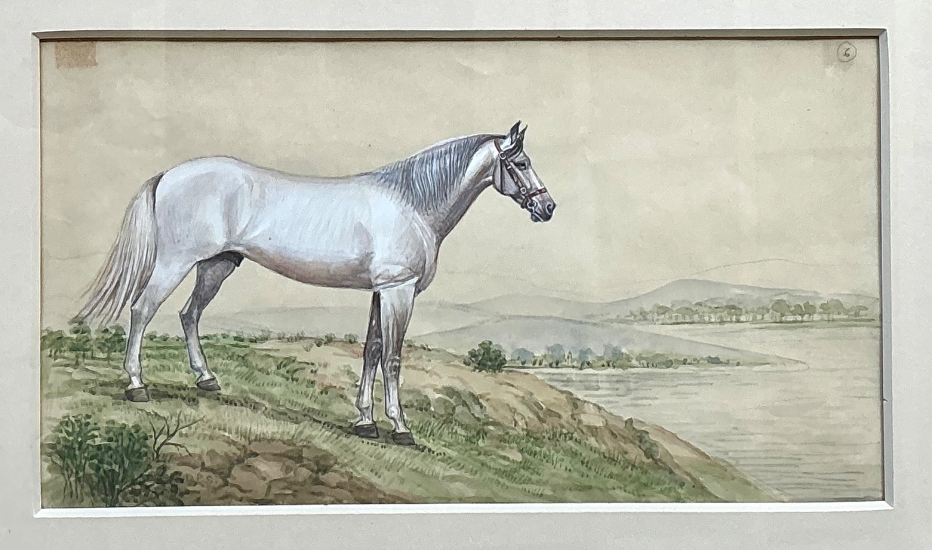 Vintage Equestrian Watercolor Prints in Wood Frames - Set of 4 - Detail view