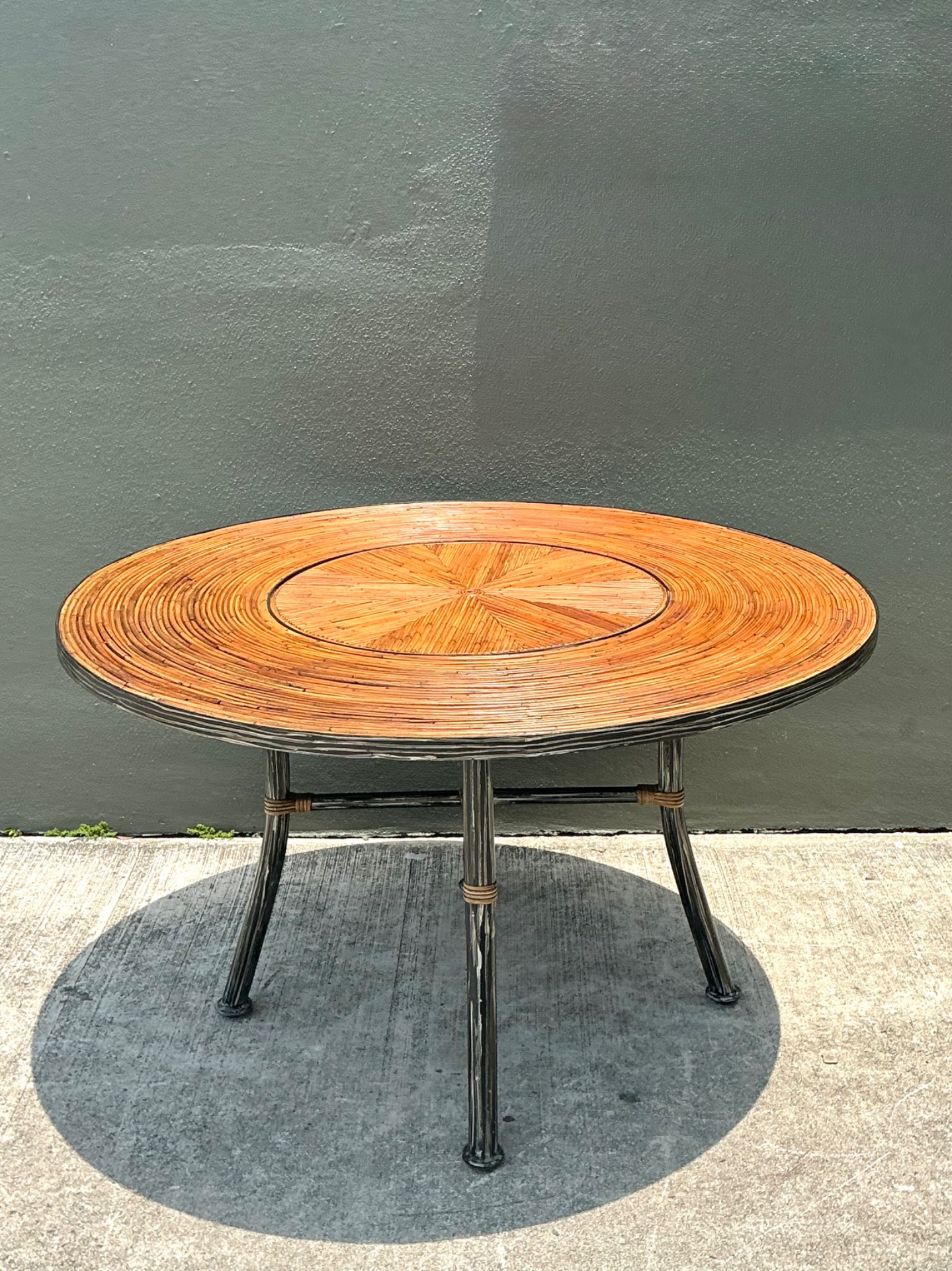 Vintage Pencil Reed and Metal Dining Table - Side view