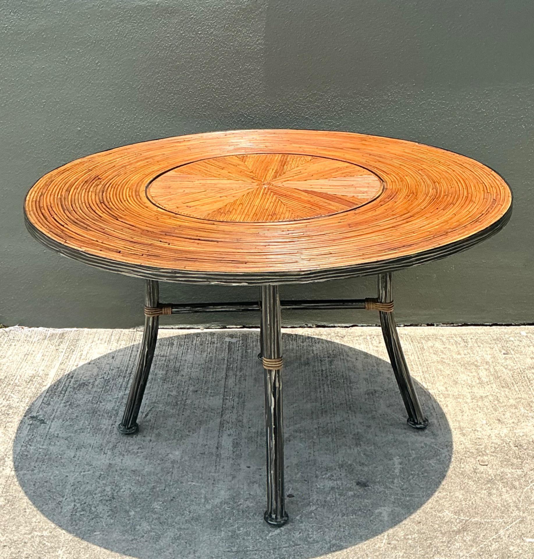 Vintage Pencil Reed and Metal Dining Table - Top view