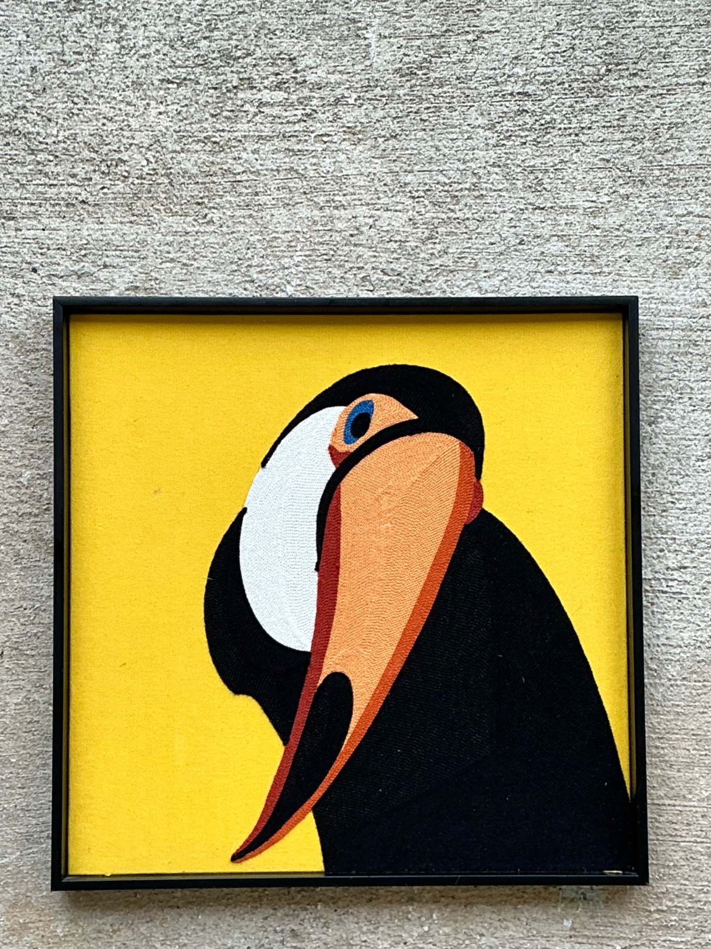 Vintage Framed Toucan Textile Art - Back view
