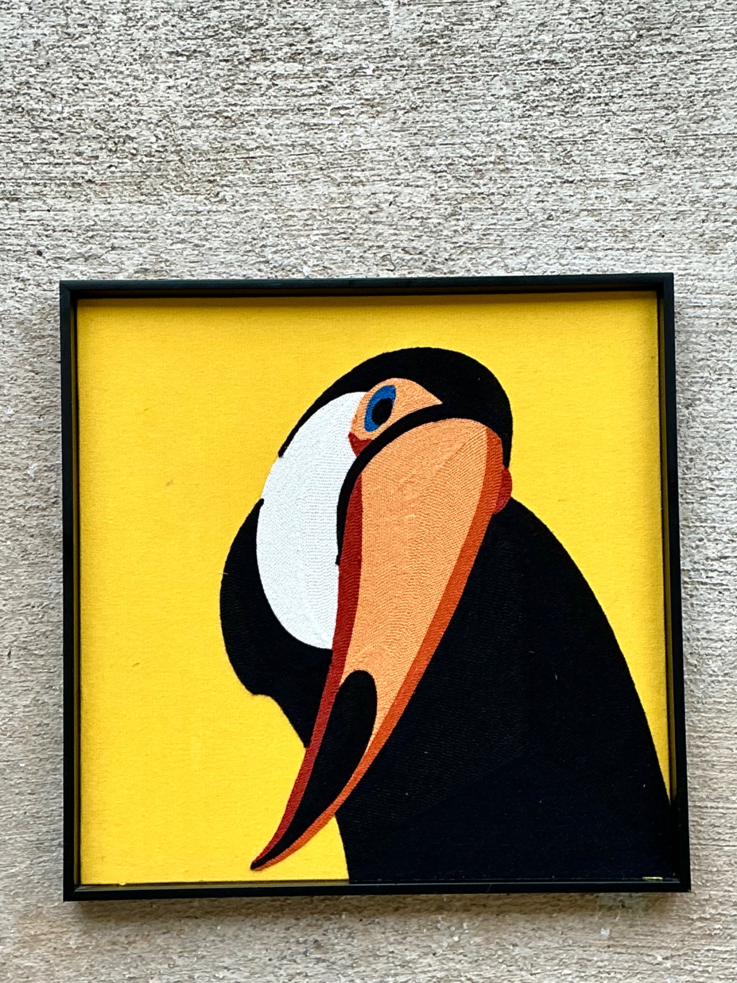 Vintage Framed Toucan Textile Art - Top view