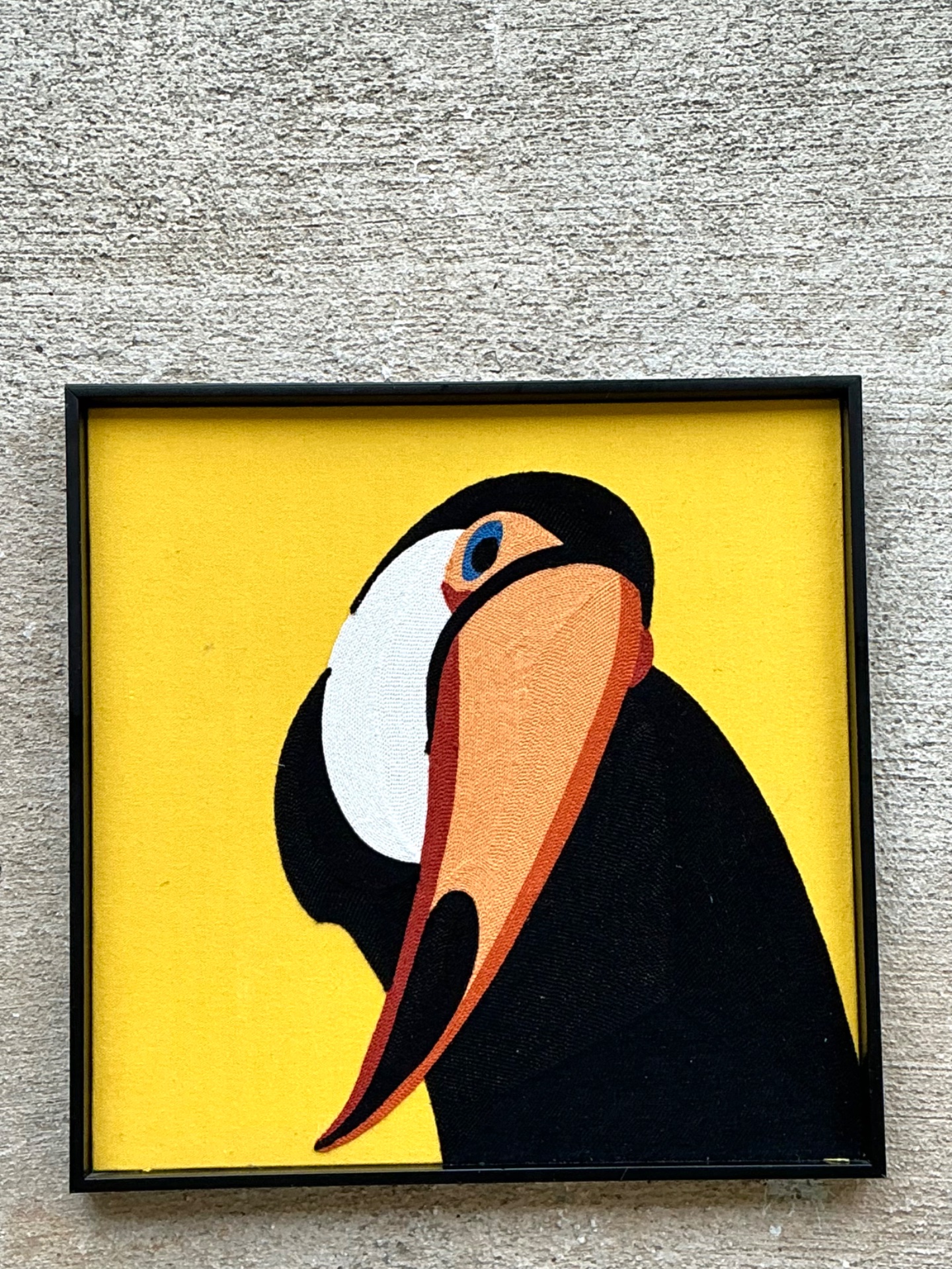 Vintage Framed Toucan Textile Art - Detail view