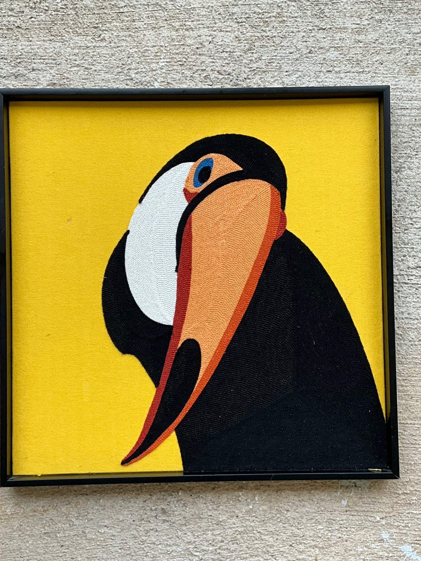 Vintage Framed Toucan Textile Art - Side view