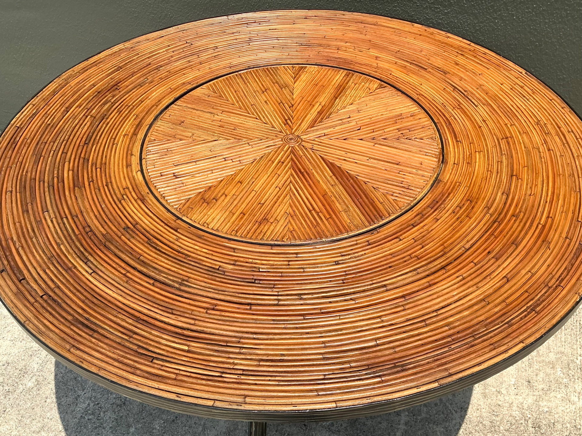 Vintage Pencil Reed and Metal Dining Table - Detail view