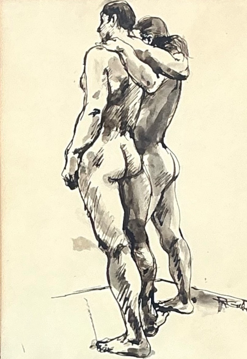 Vintage Original 1977 Framed Figurative Male Nudes - Side view