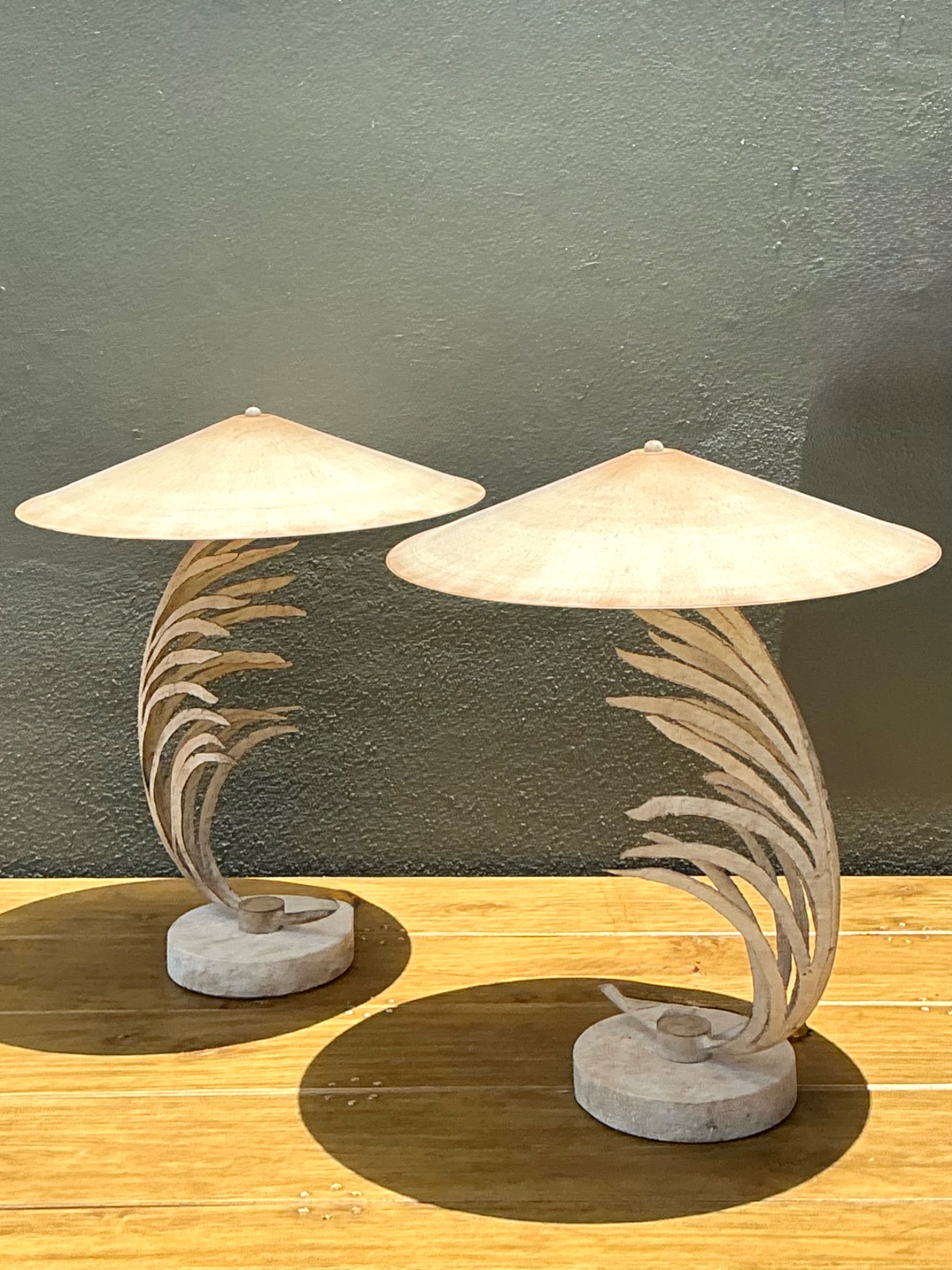 Vintage Michael Taylor Palm Frond Table Lamps - Pair - Top view