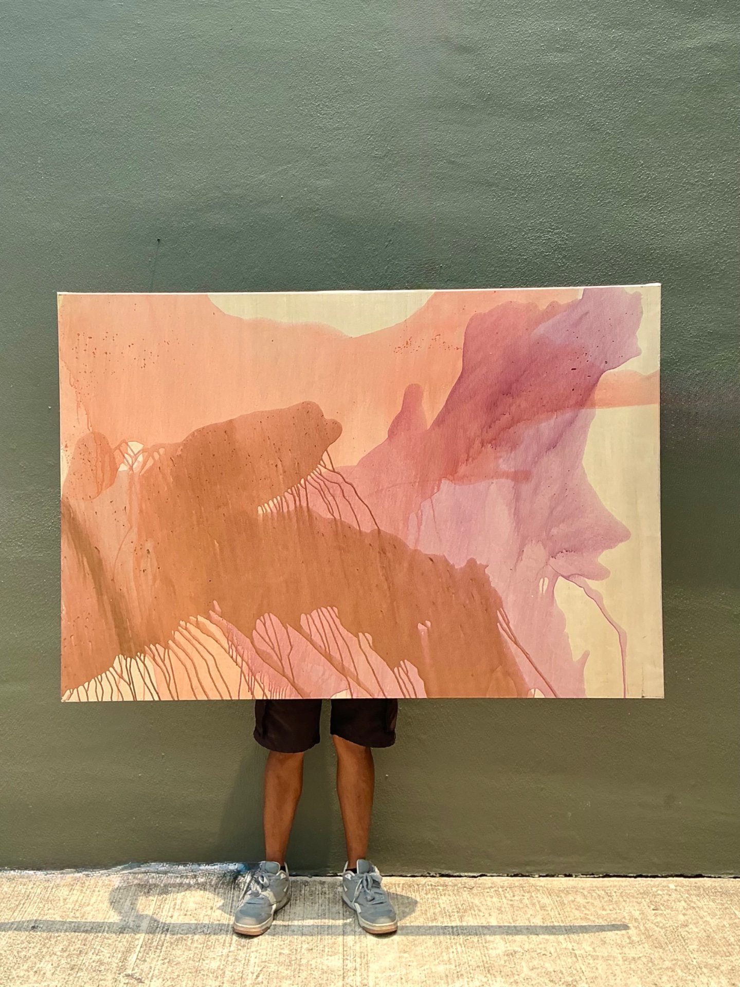 Monumental Vintage Abstract Expressionist Painting On Canvas - Back view