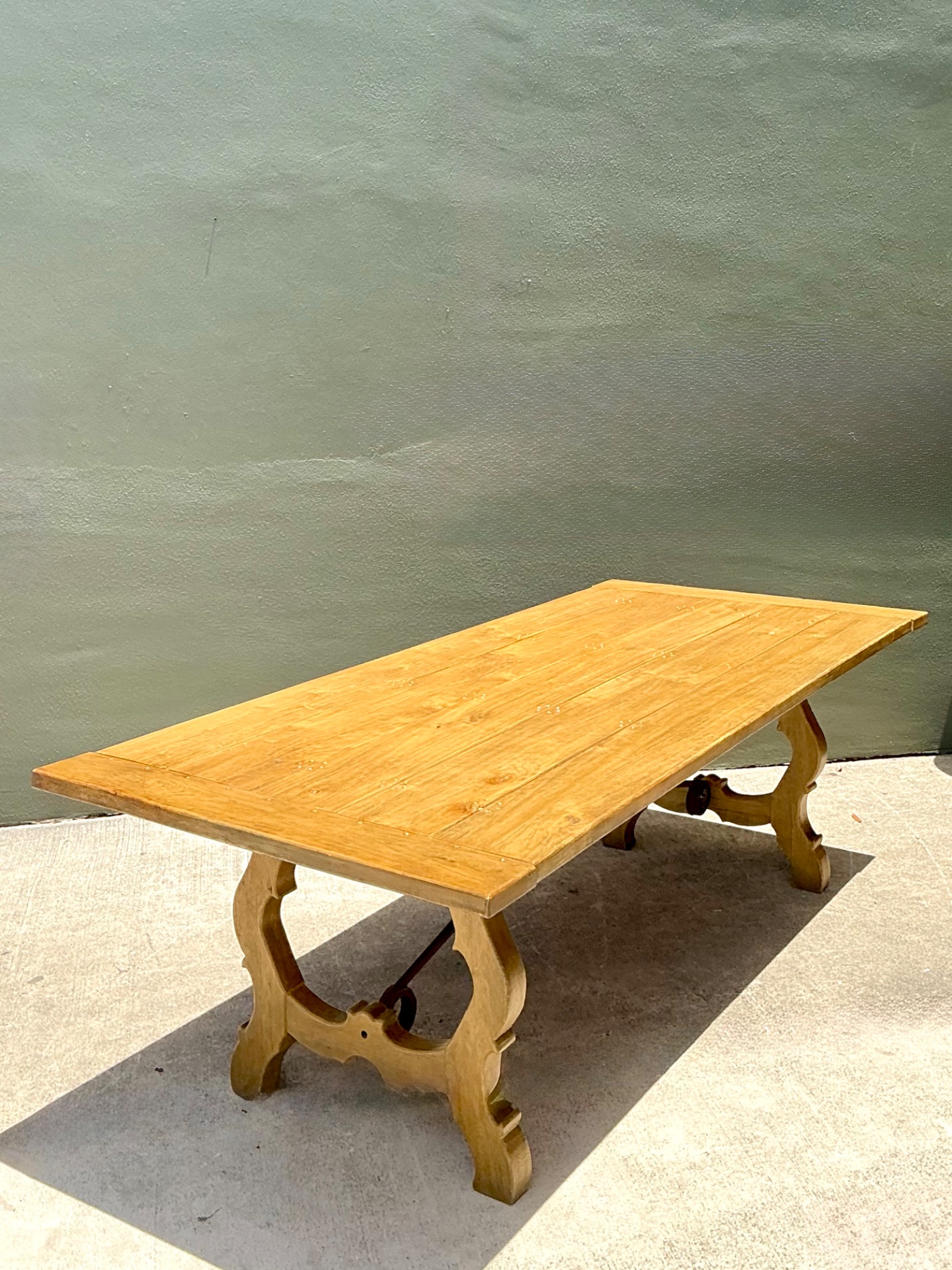 Vintage Wood Lyre Farmhouse Style Table - Side view