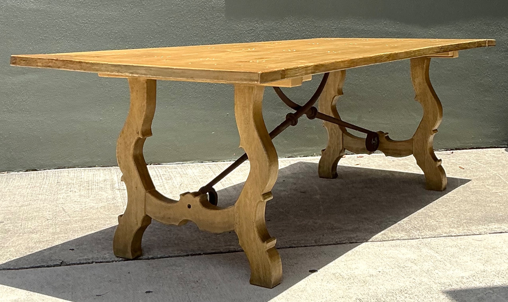 Vintage Wood Lyre Farmhouse Style Table - Top view