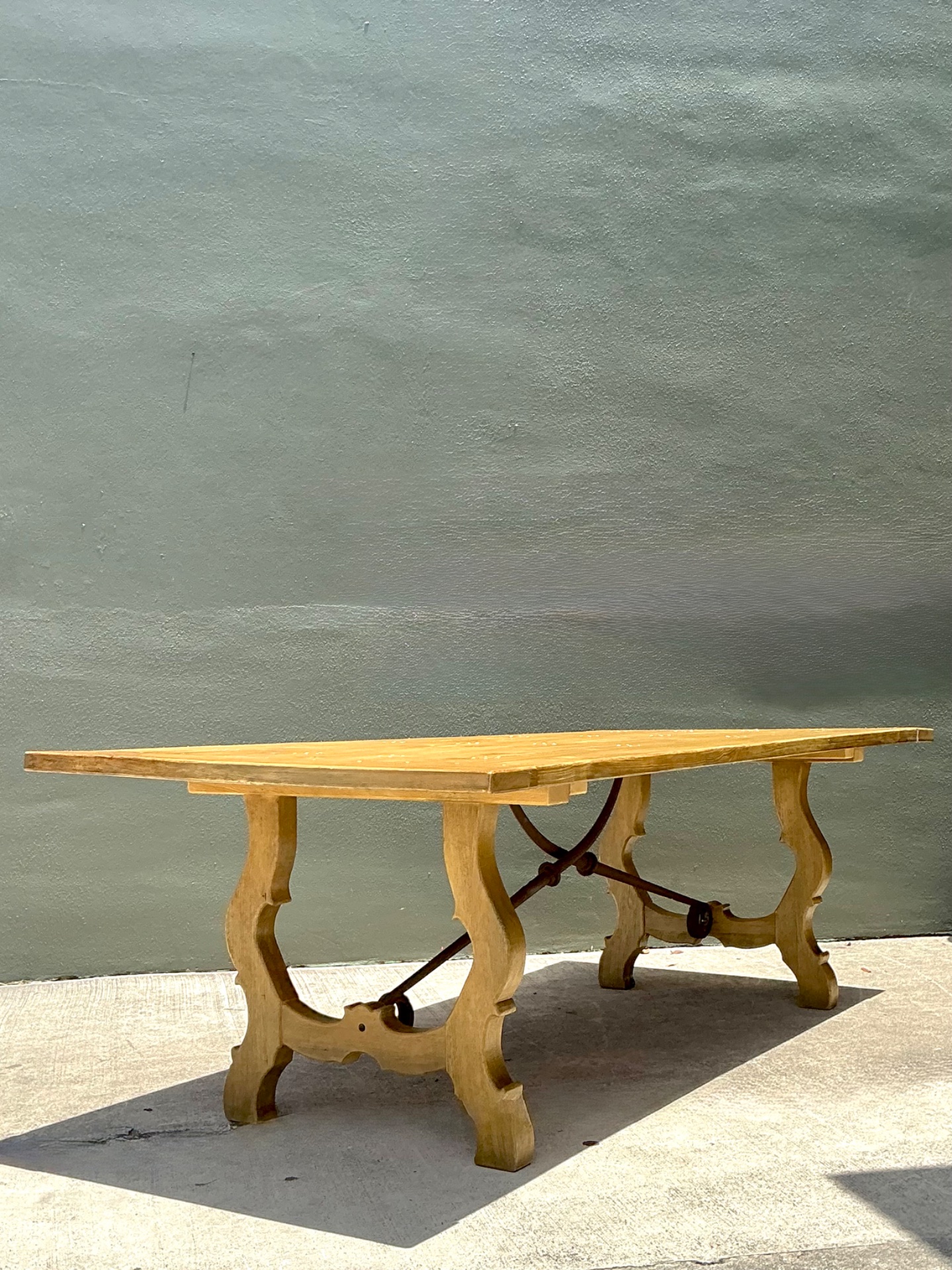 Vintage Wood Lyre Farmhouse Style Table - Top view