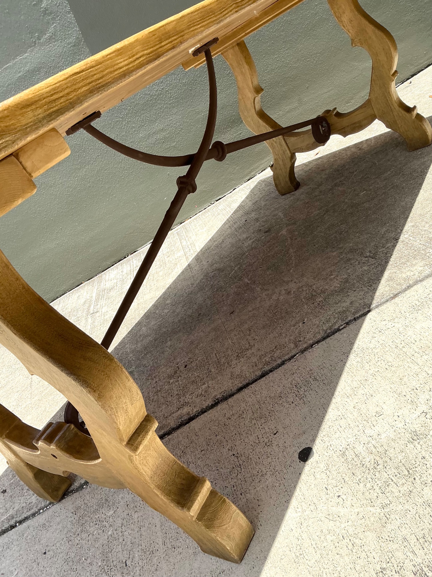 Vintage Wood Lyre Farmhouse Style Table - Back view