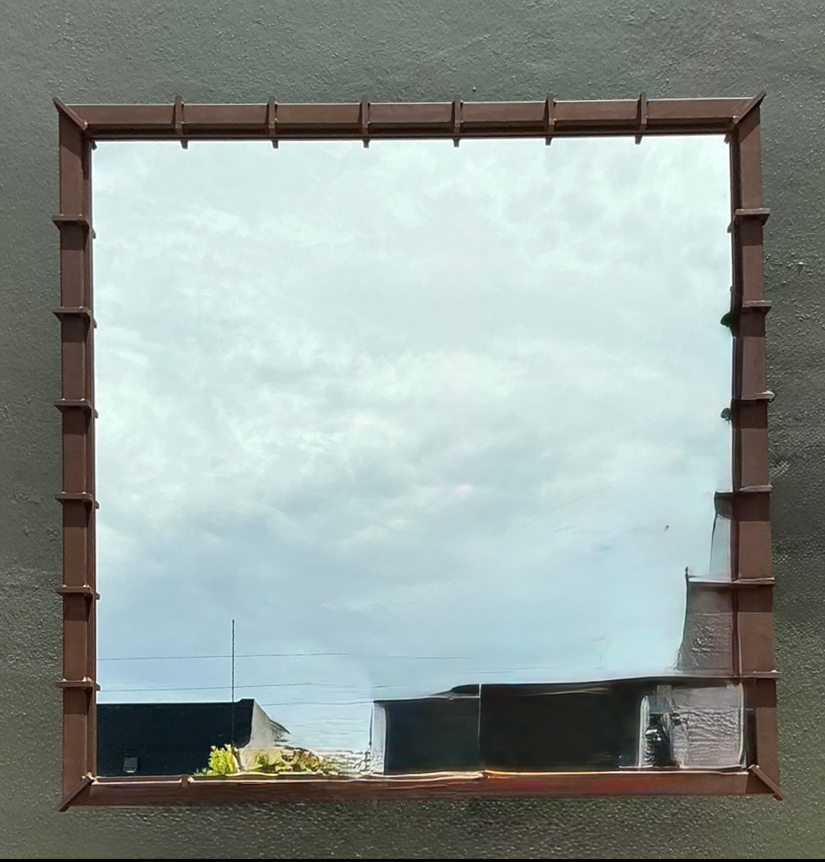 Vintage Patinated Metal and Mirrored Glass Wall Mirror - Side view