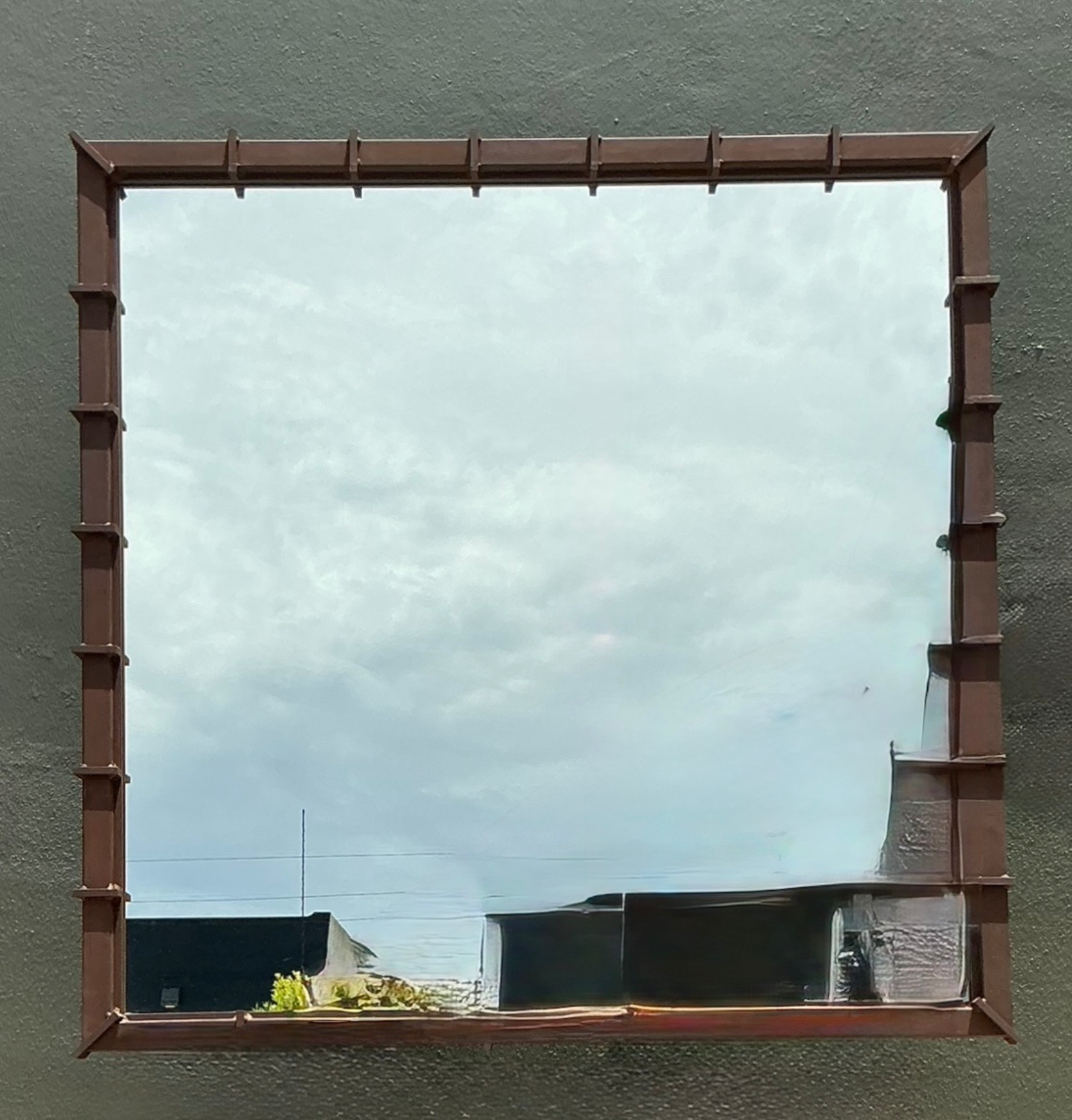 Vintage Patinated Metal and Mirrored Glass Wall Mirror - Back view