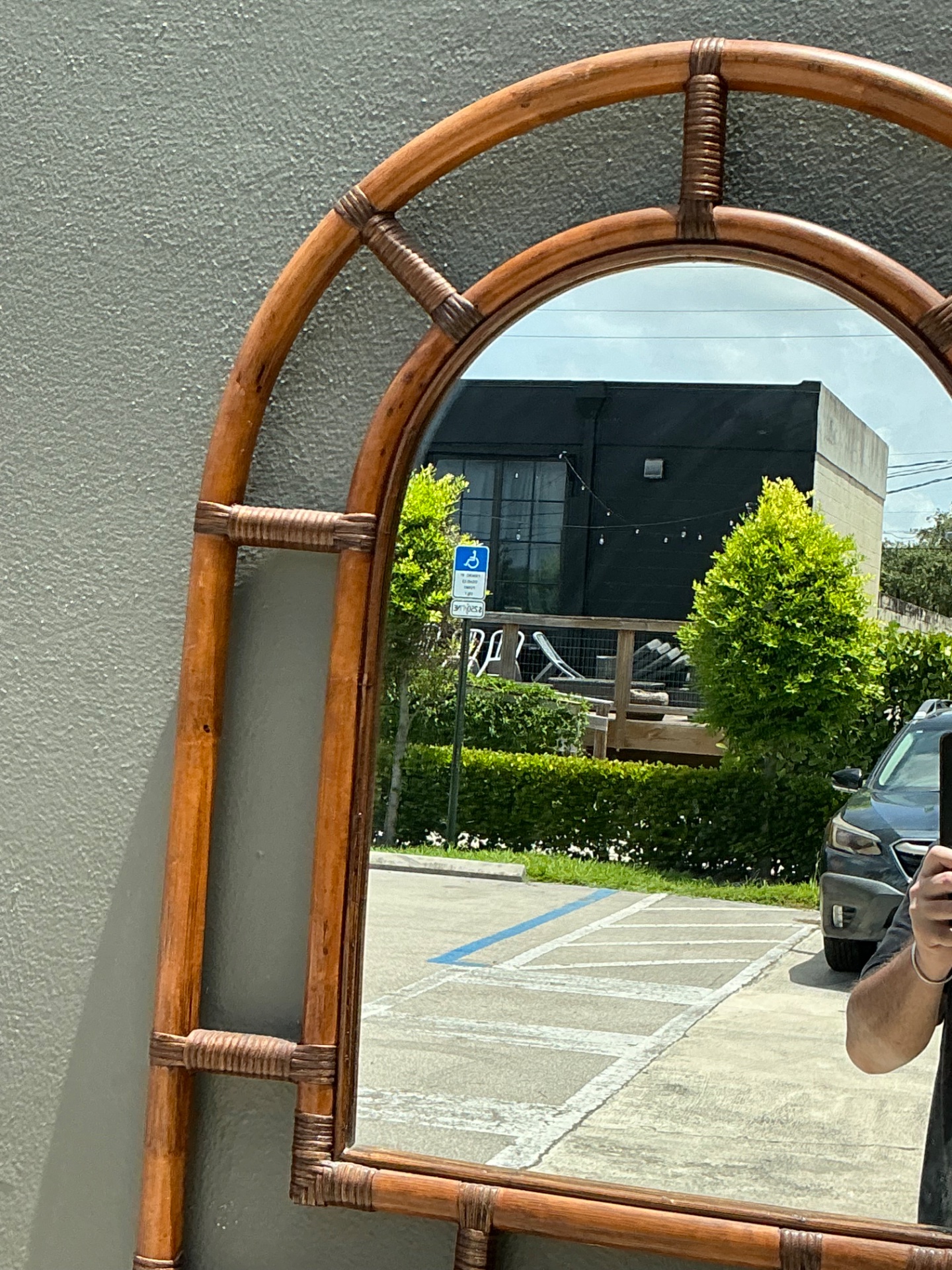 Vintage Rattan Arched Wall Mirror - Detail view