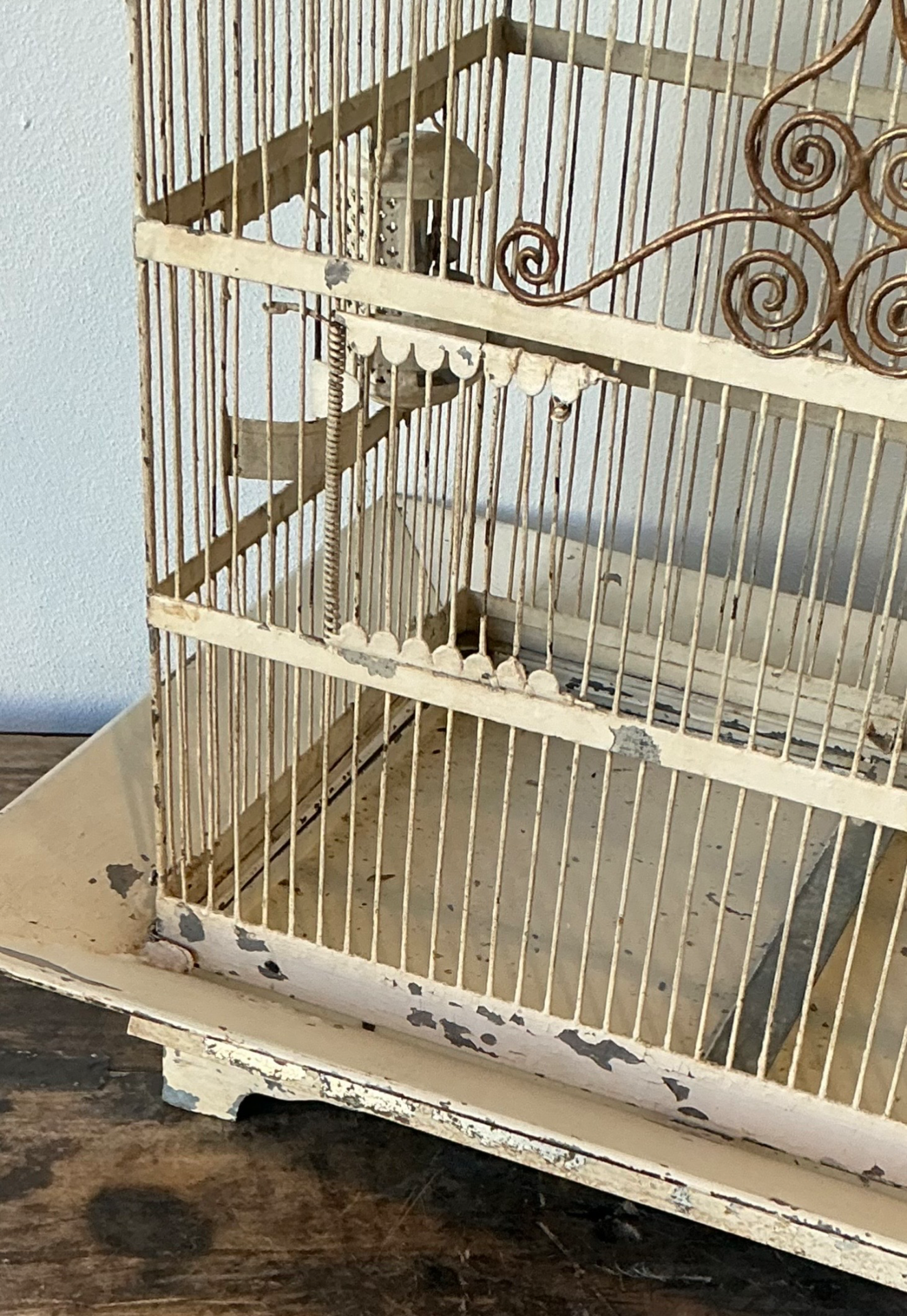 Vintage Distressed Chinoiserie Metal Birdcage - Detail view