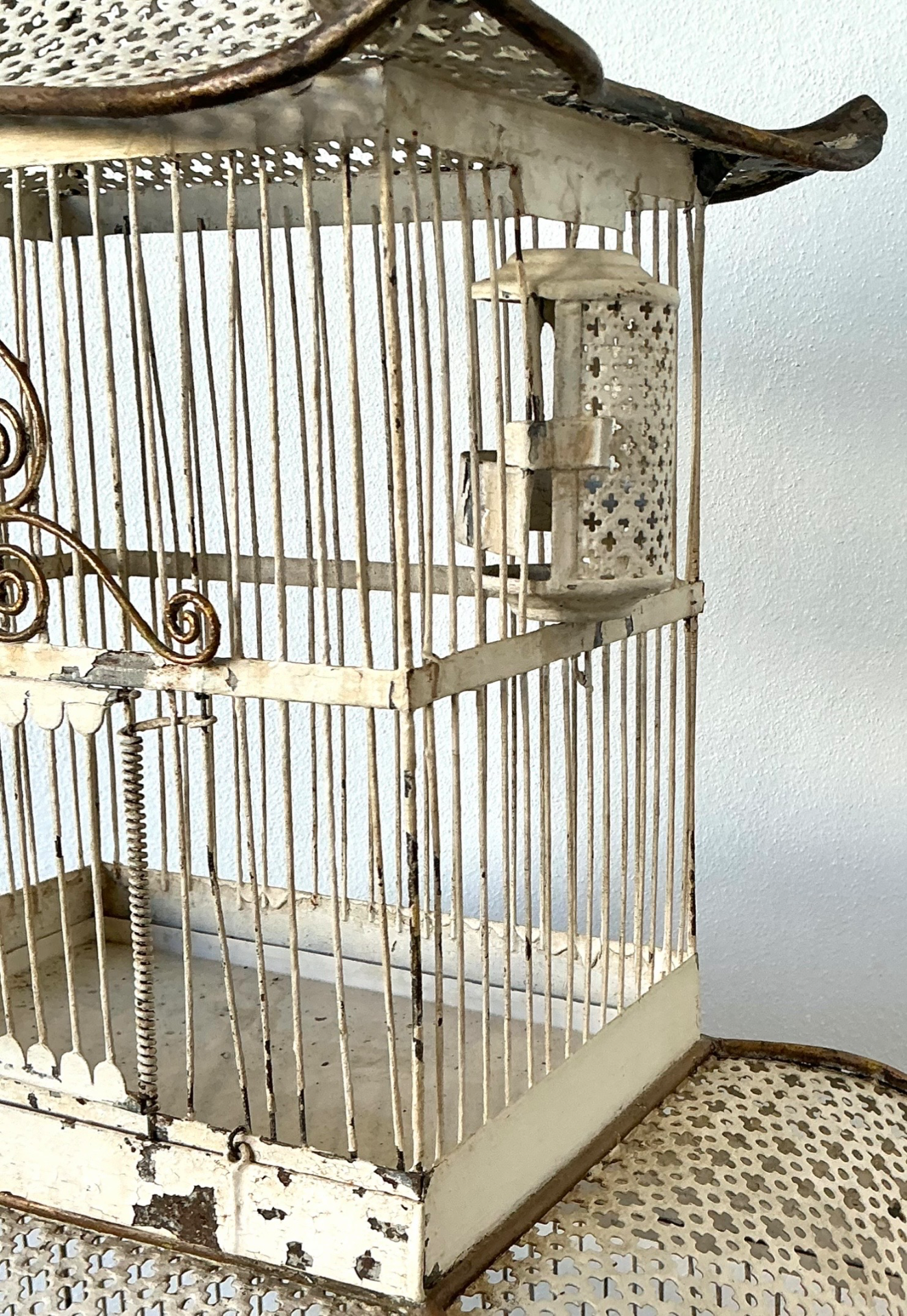 Vintage Distressed Chinoiserie Metal Birdcage - Back view