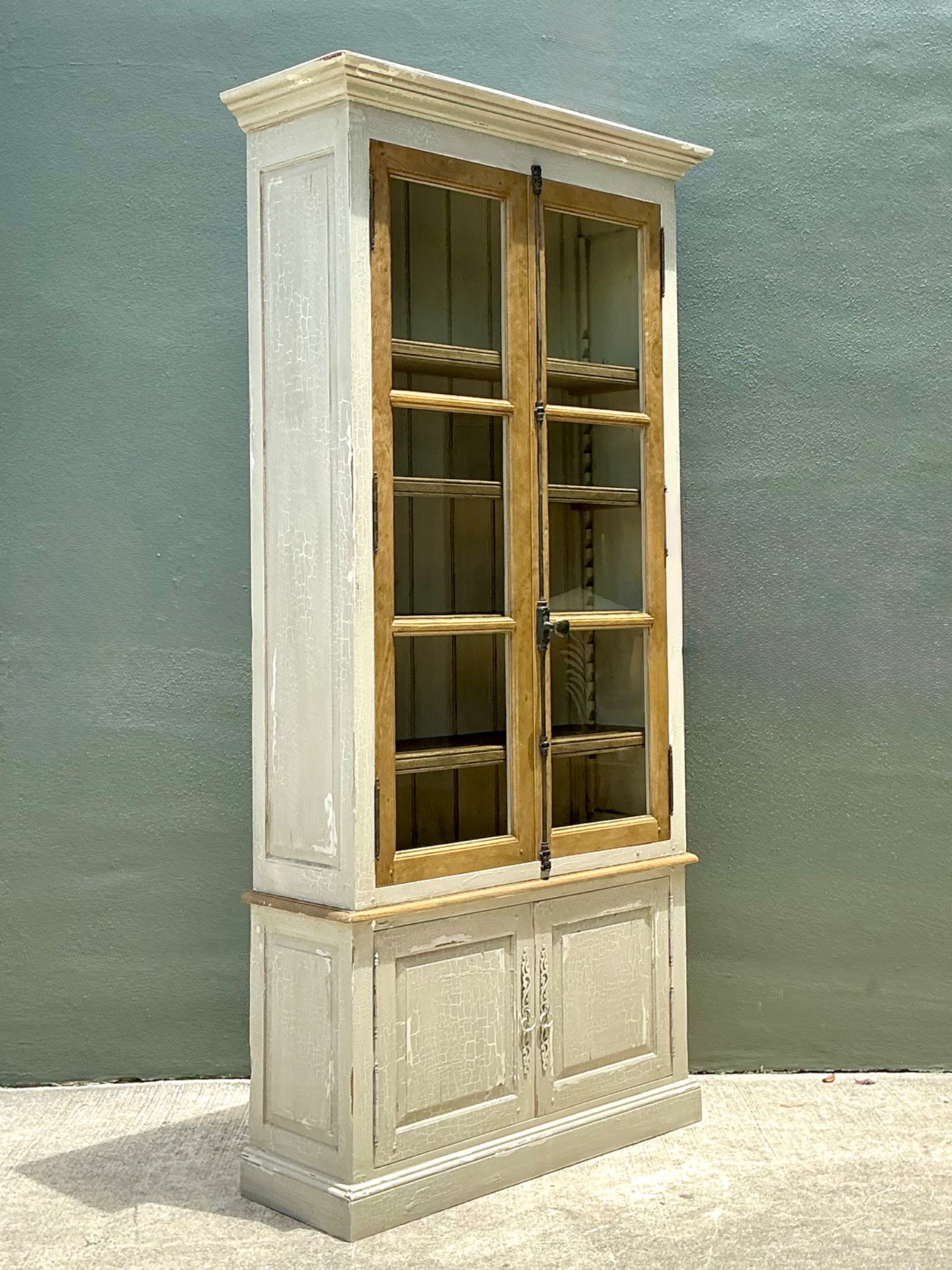 Vintage Distressed Wood and Glass Tall Cabinet - Back view