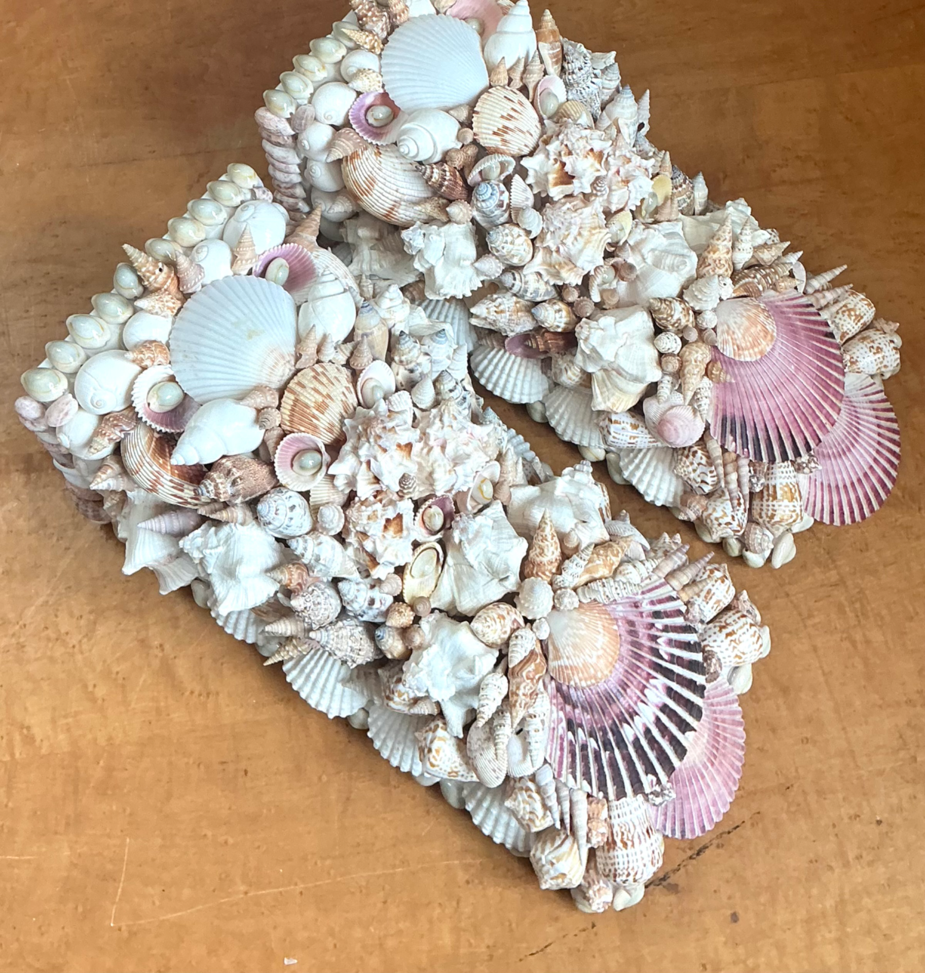 Vintage Shell Encrusted Wall Brackets - Pair - Side view