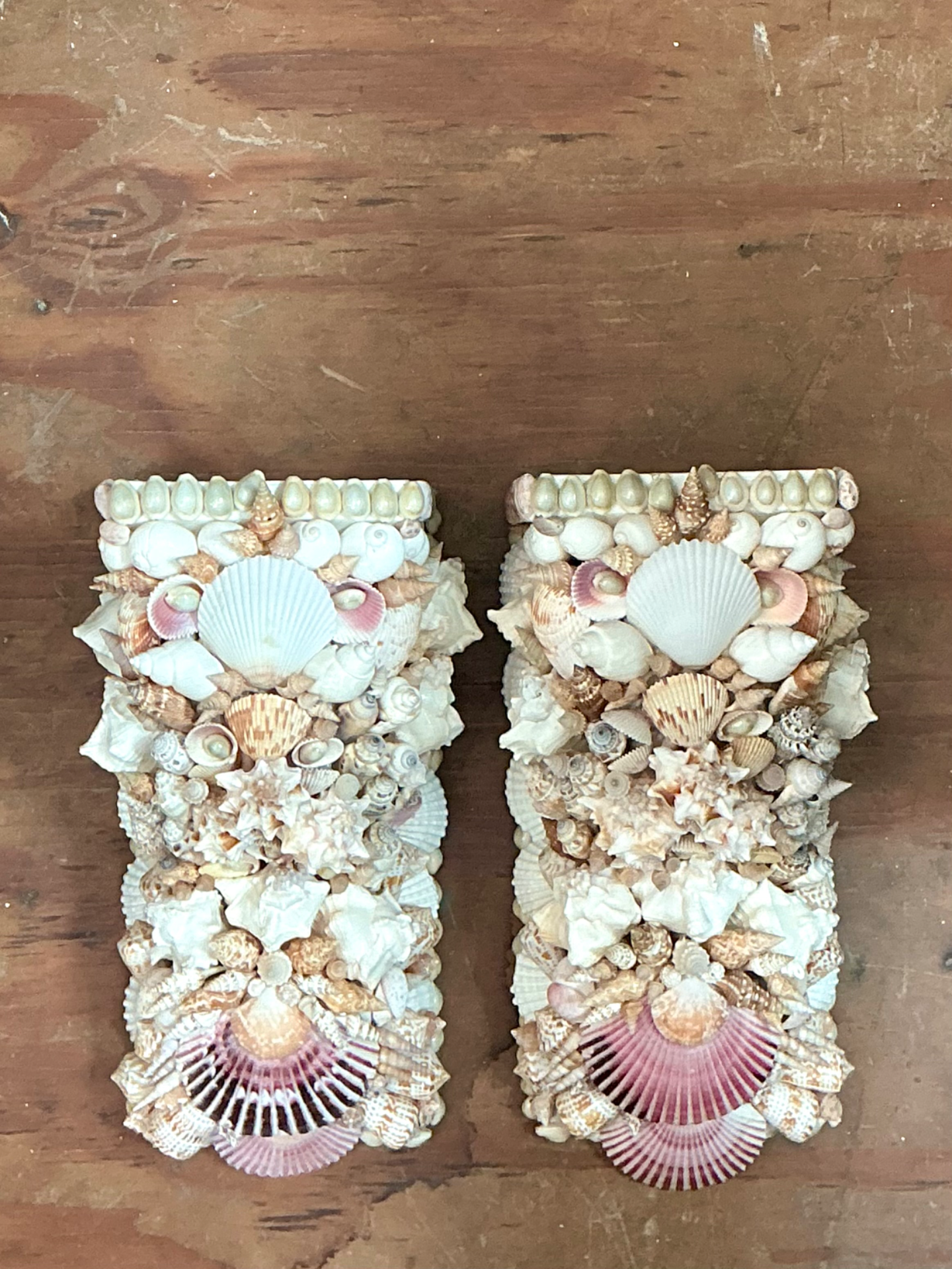 Vintage Shell Encrusted Wall Brackets - Pair - Top view