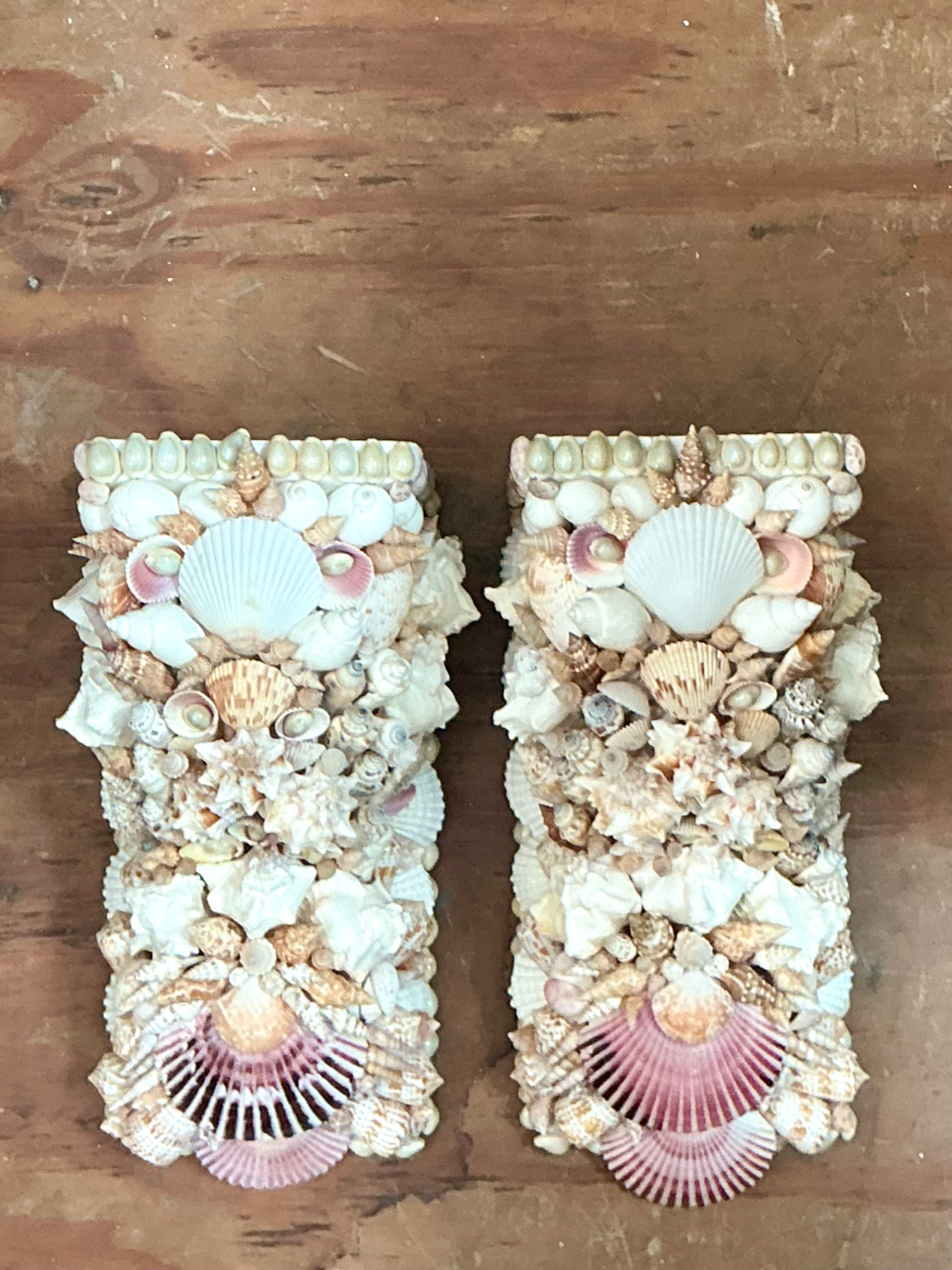 Vintage Shell Encrusted Wall Brackets - Pair - Detail view