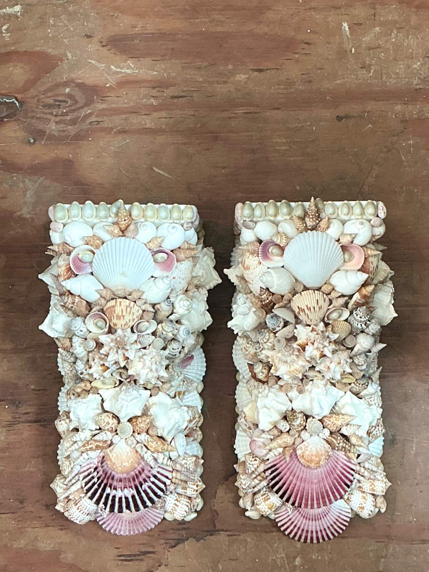 Vintage Shell Encrusted Wall Brackets - Pair - Back view