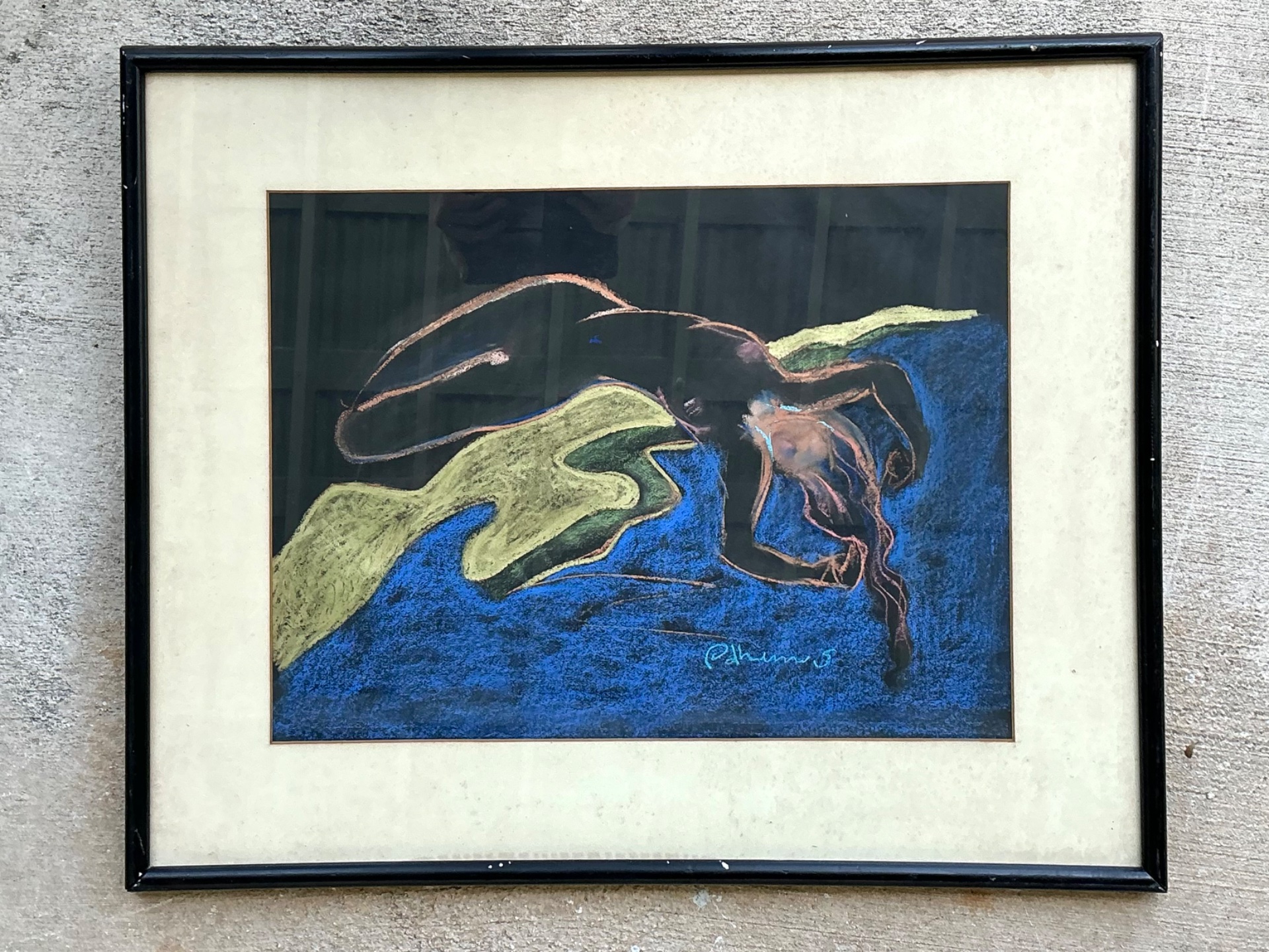 Vintage Abstract Nude Pastel Drawing - Top view