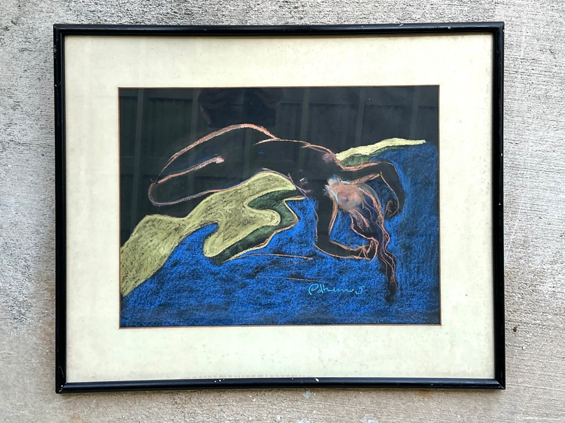 Vintage Abstract Nude Pastel Drawing - Top view