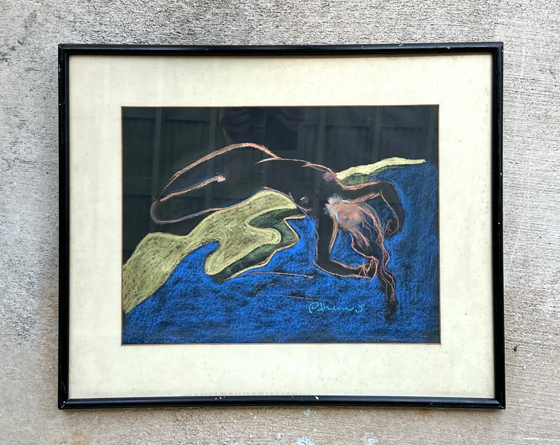 Vintage Abstract Nude Pastel Drawing - Back view