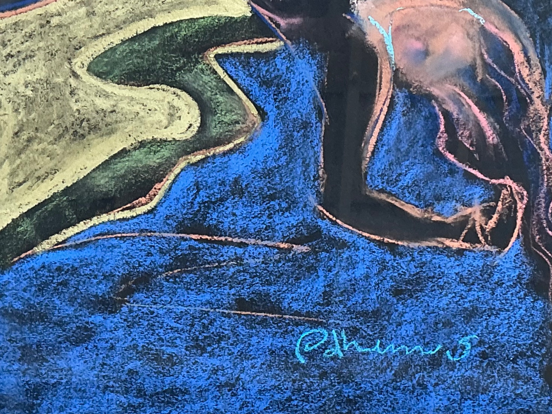 Vintage Abstract Nude Pastel Drawing - Back view