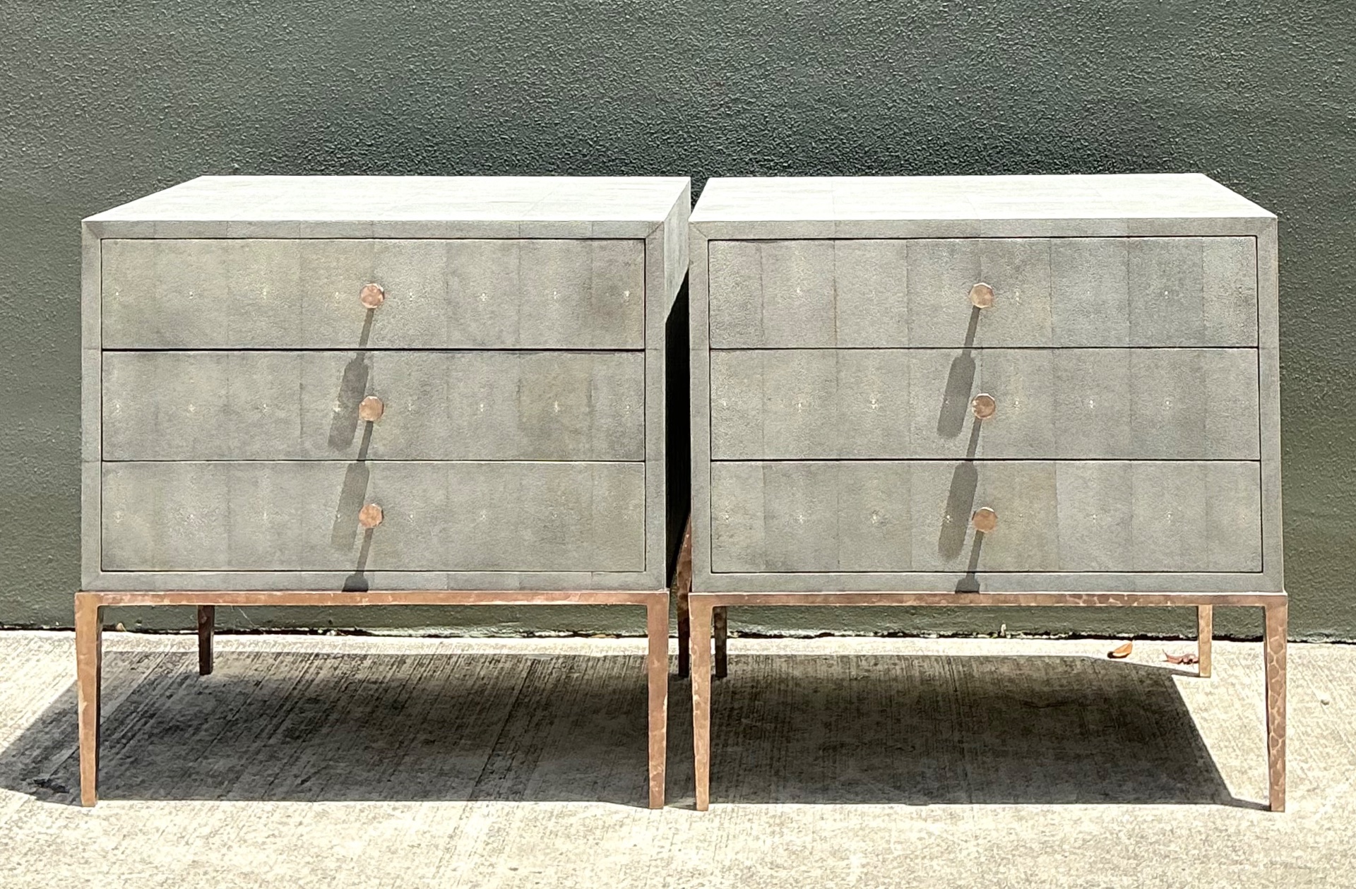 Vintage Shagreen Nightstands on Brass Base - Pair - Detail view