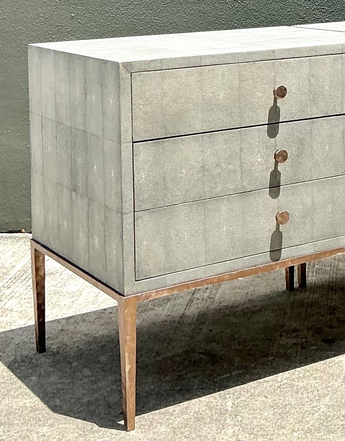 Vintage Shagreen Nightstands on Brass Base - Pair - Top view