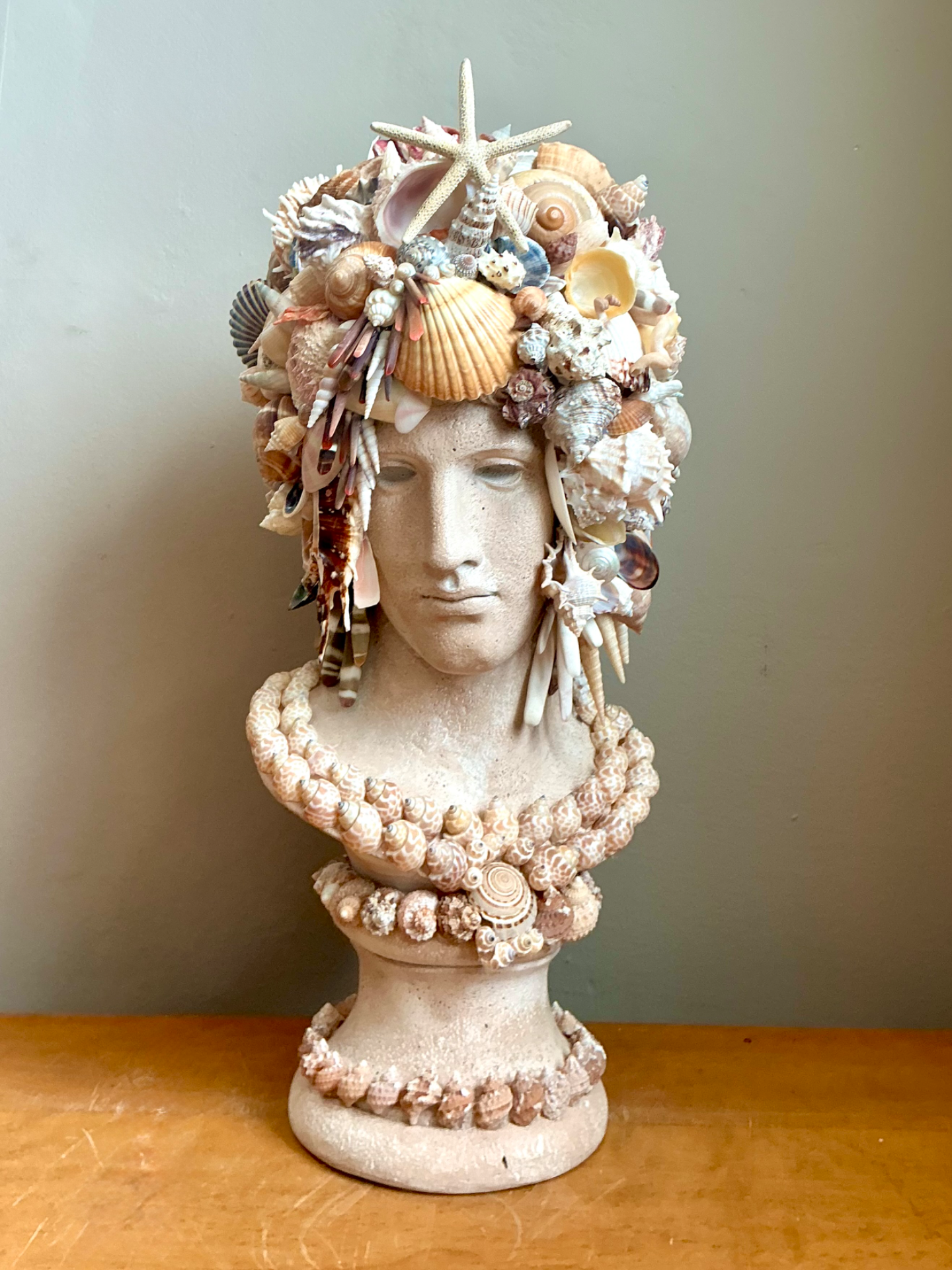 Vintage Shell Encrusted Bust Sculpture - Detail view