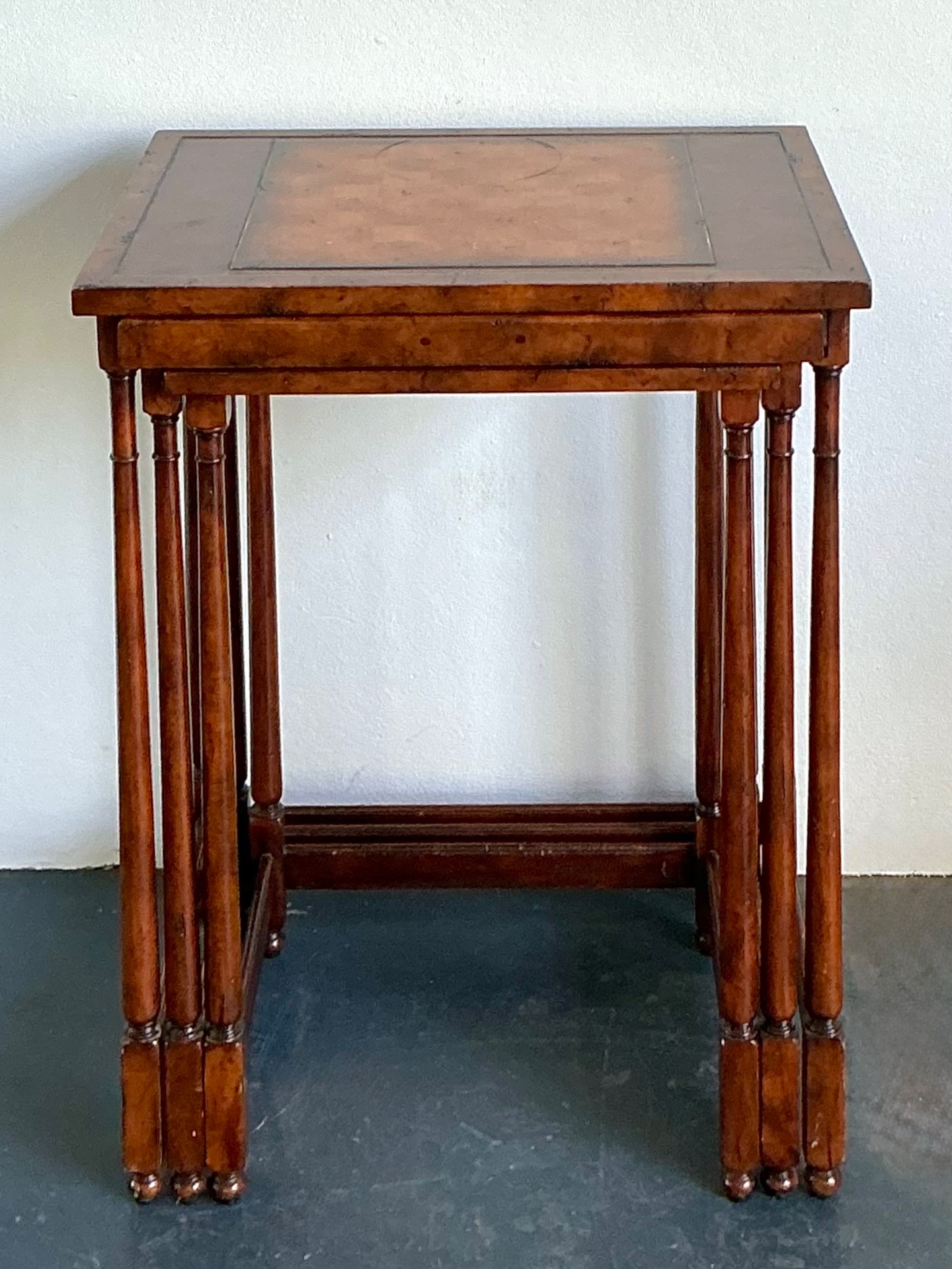 Vintage Theodore Alexander Wood Nesting Tables with Game Boards - Back view