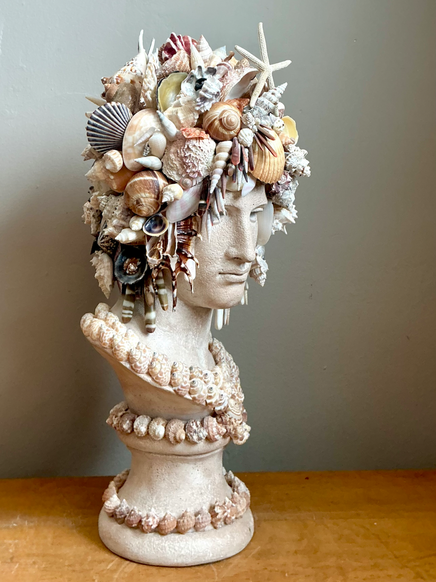 Vintage Shell Encrusted Bust Sculpture - Back view