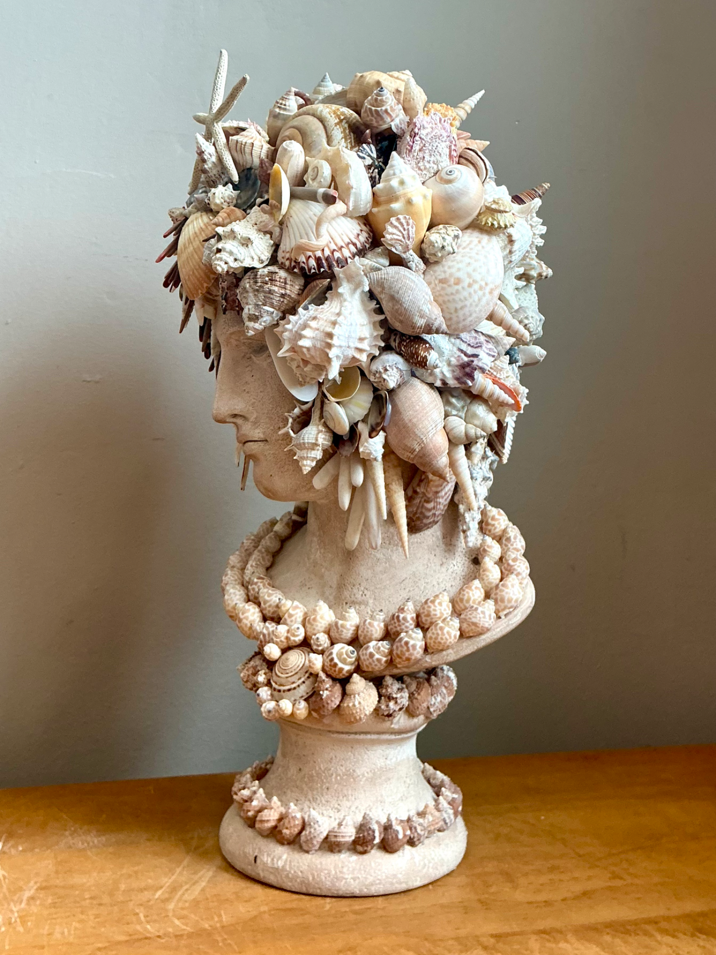 Vintage Shell Encrusted Bust Sculpture - Side view