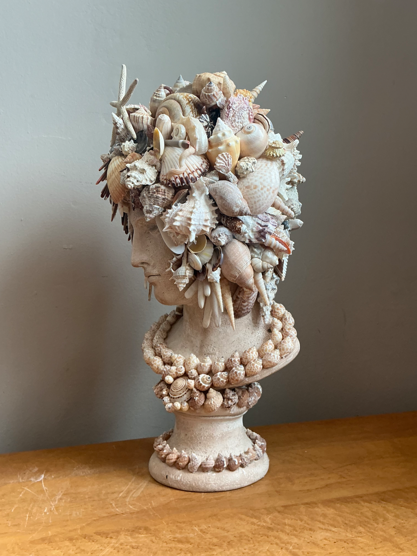 Vintage Shell Encrusted Bust Sculpture - Top view