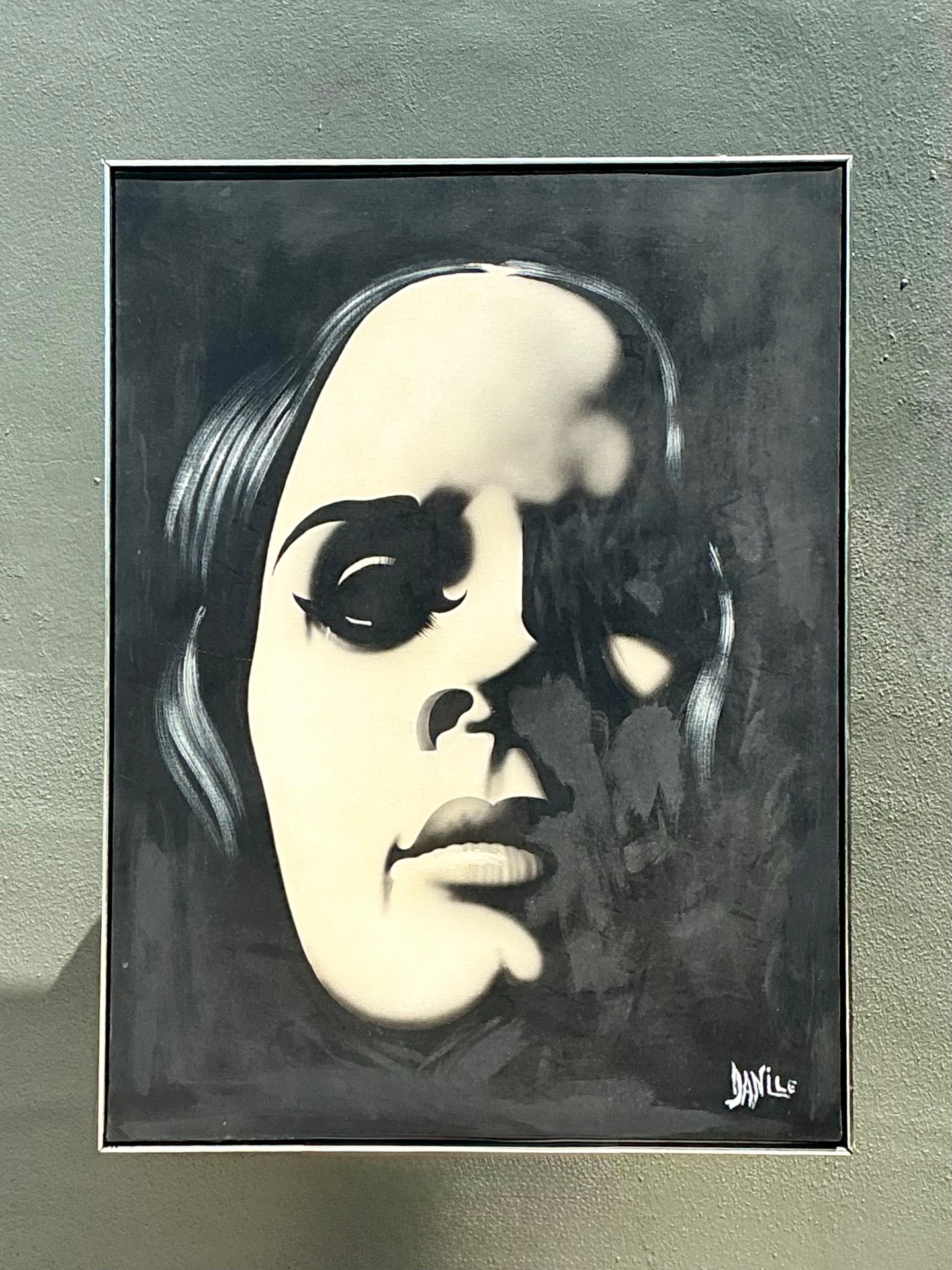 Vintage Monumental Monochromatic Portrait Oil On Canvas - Side view