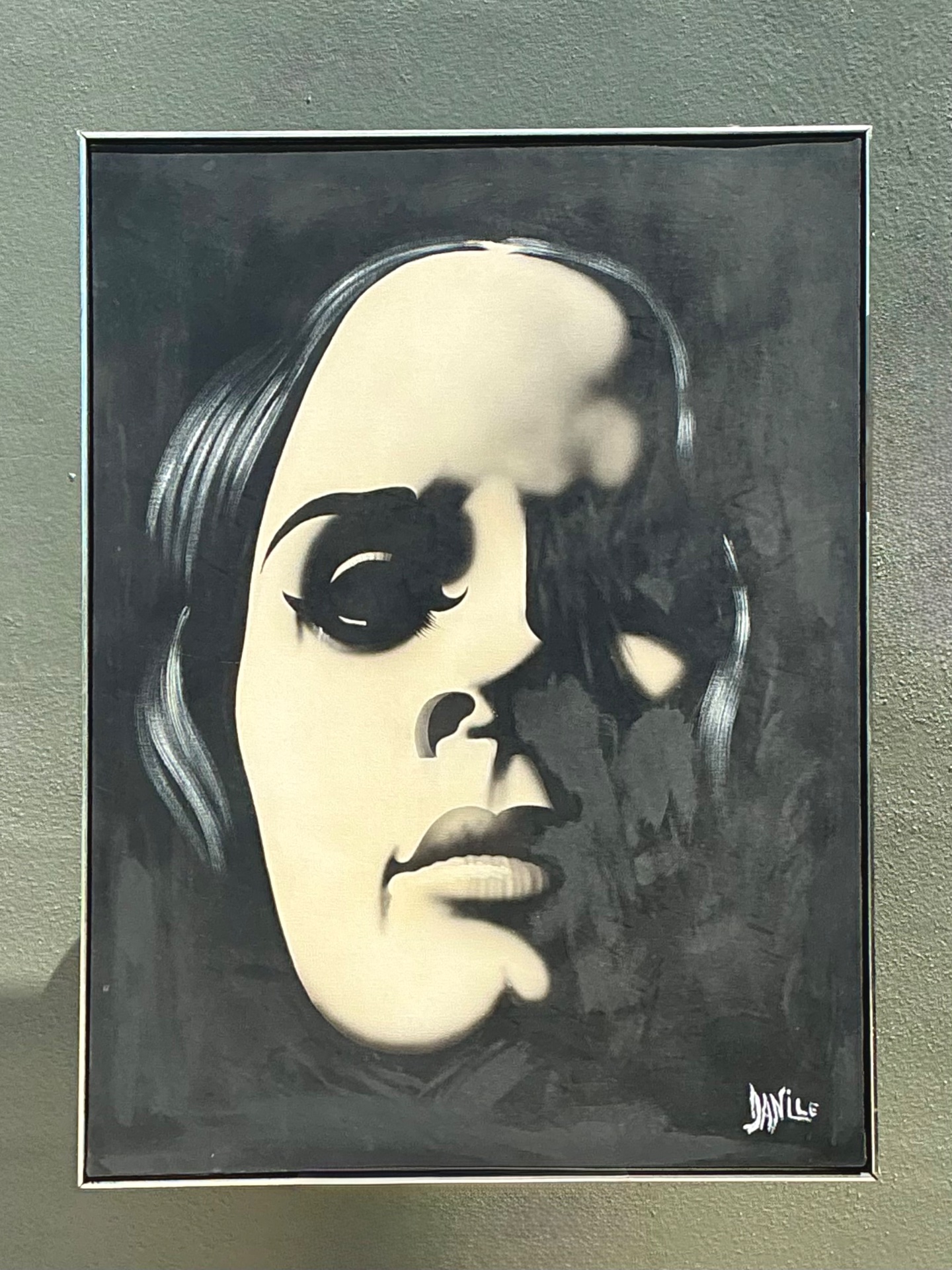 Vintage Monumental Monochromatic Portrait Oil On Canvas - Back view
