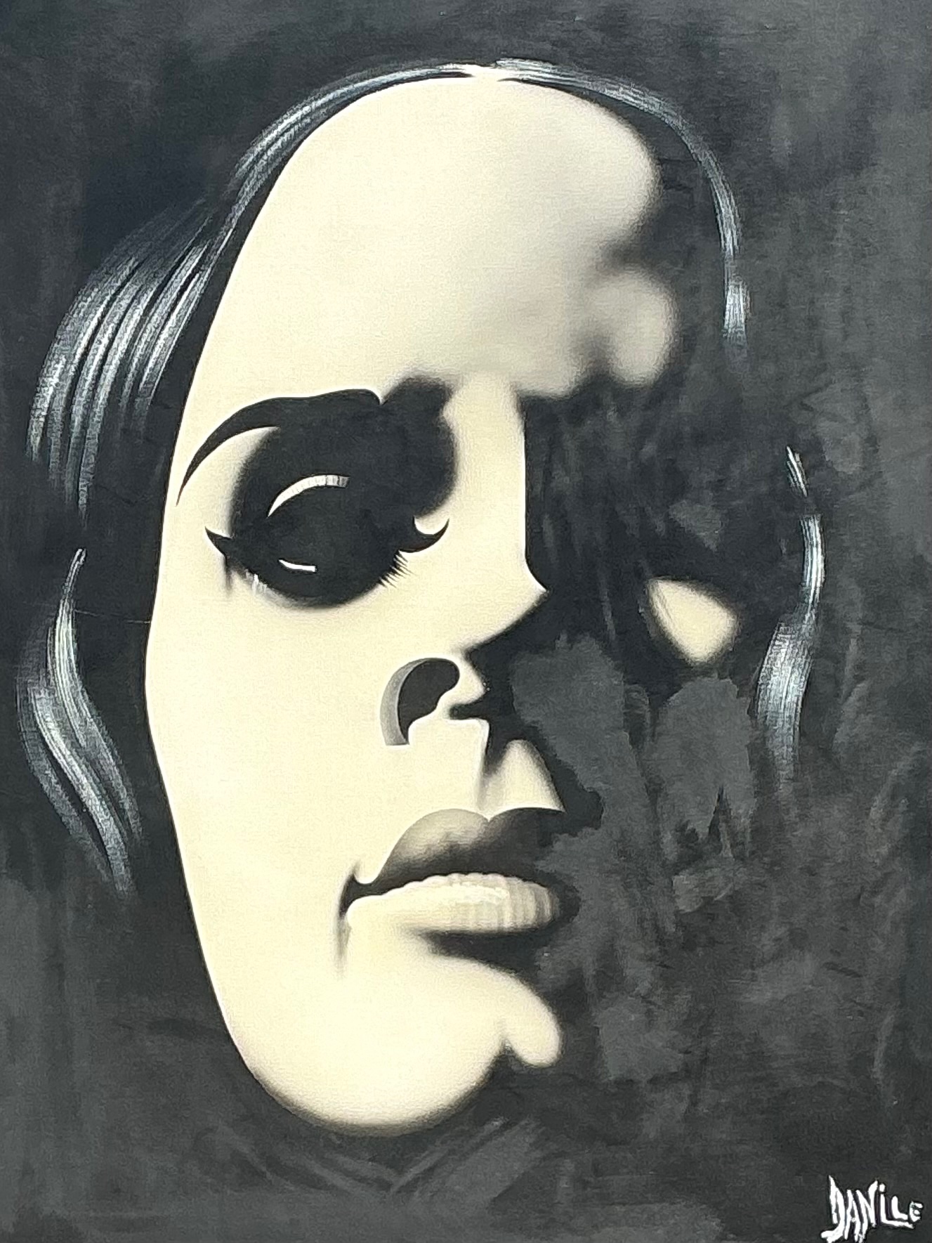 Vintage Monumental Monochromatic Portrait Oil On Canvas - Top view