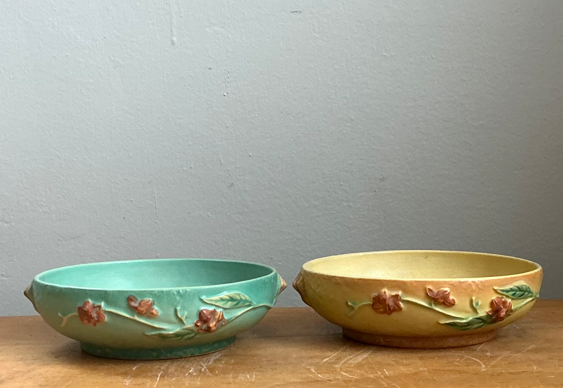 Vintage Roseville “Bittersweet” Floral Ceramic Bowls - Pair - Detail view