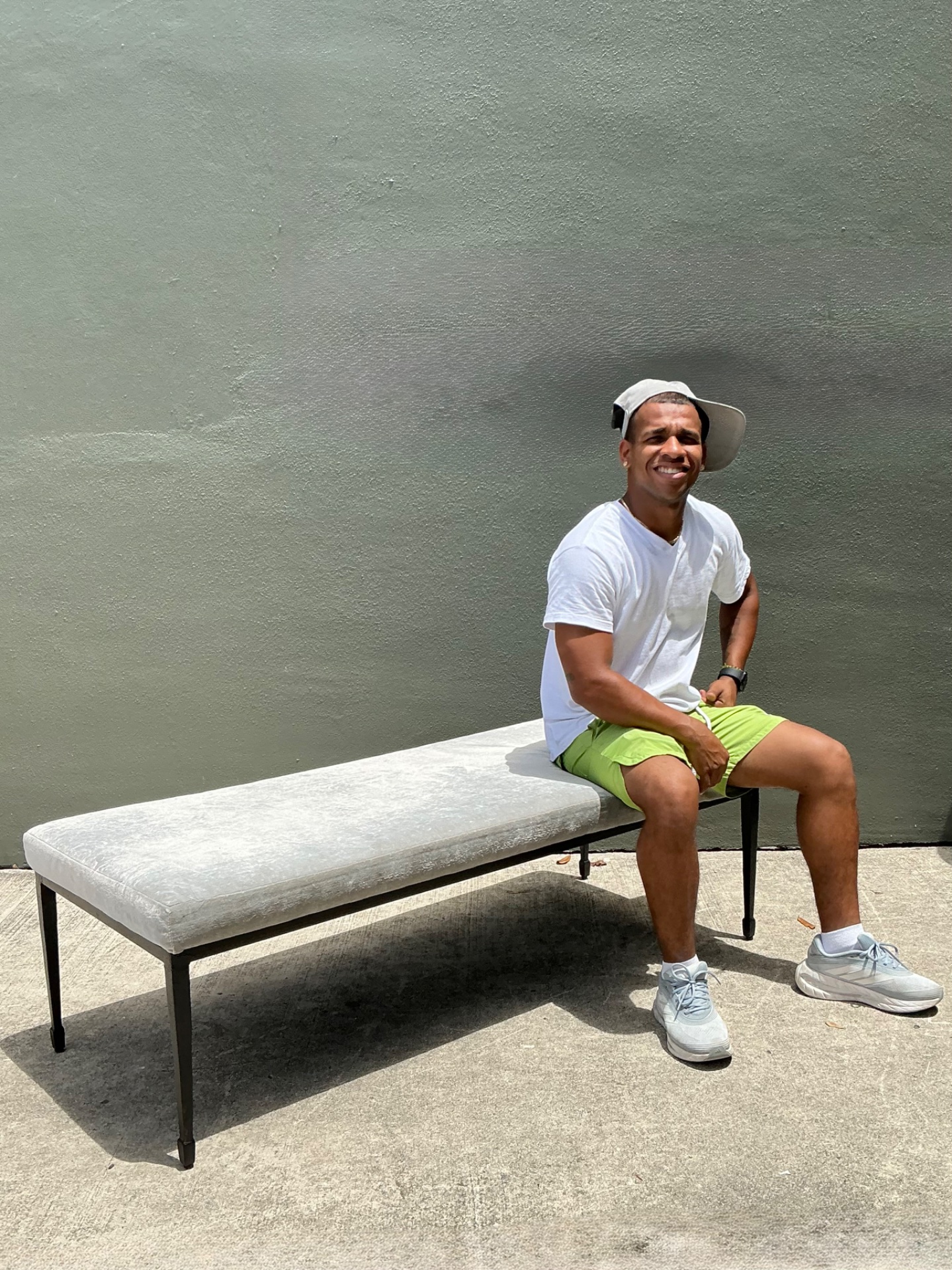 Vintage Bernhardt Upholstered Metal Frame Bench - Side view