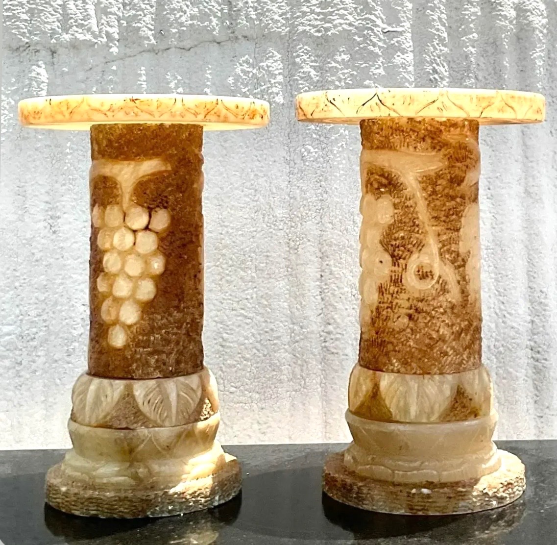 Vintage Italian Carved Alabaster Pedestals - A Pair - Top view