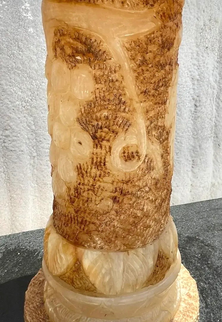 Vintage Italian Carved Alabaster Pedestals - A Pair - Detail view