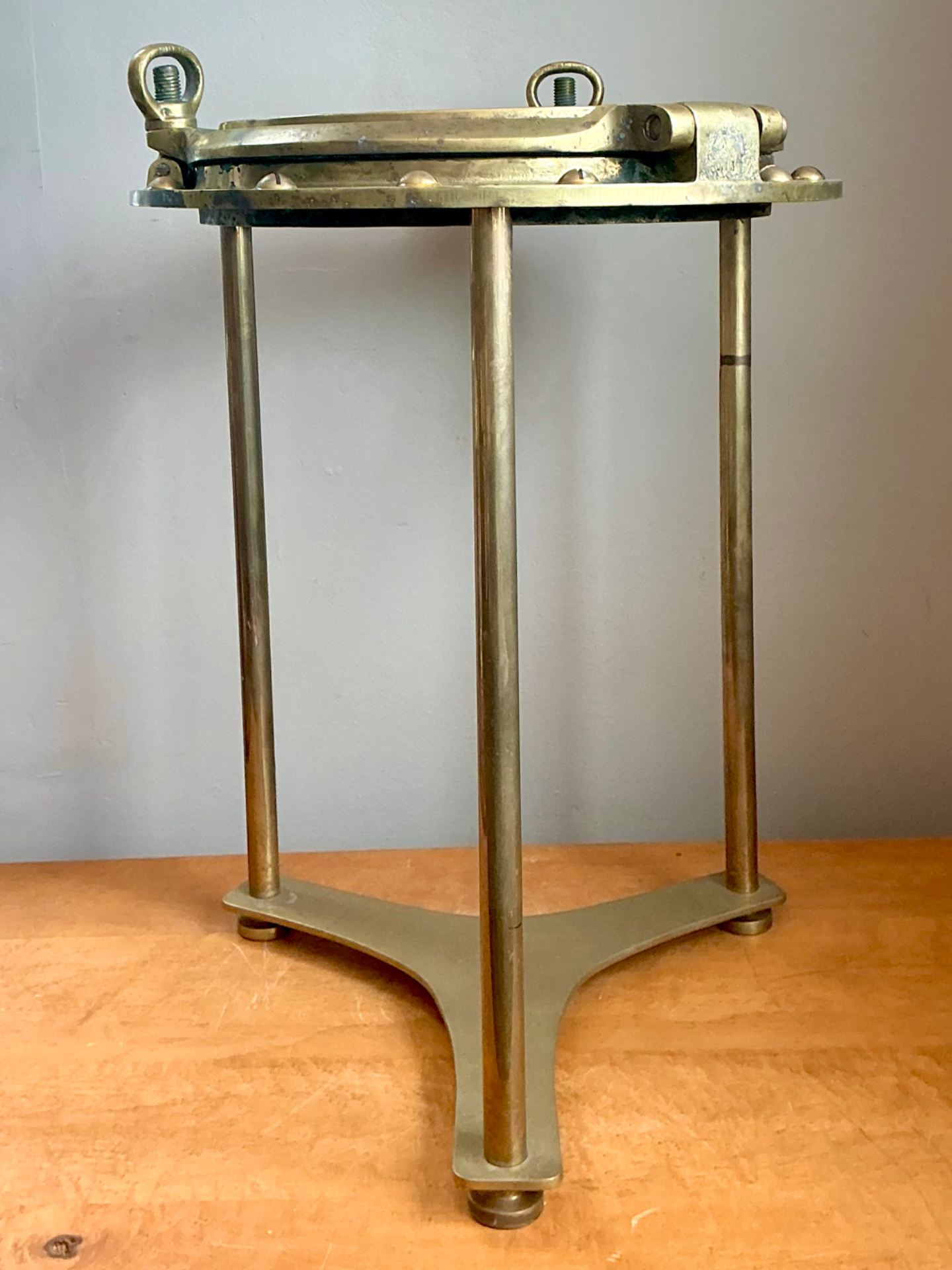 Vintage Maritime Brass Porthole Accent Table - Back view