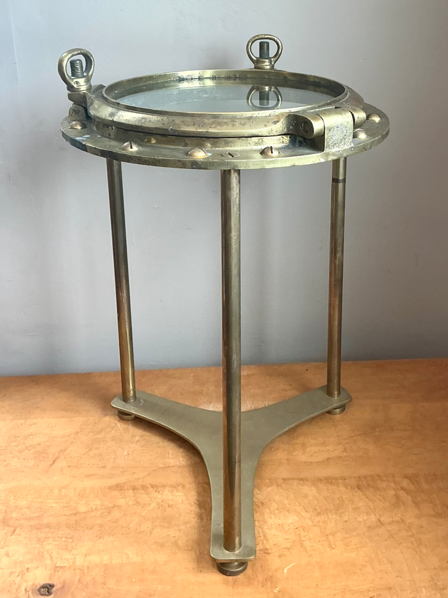 Vintage Maritime Brass Porthole Accent Table - Detail view