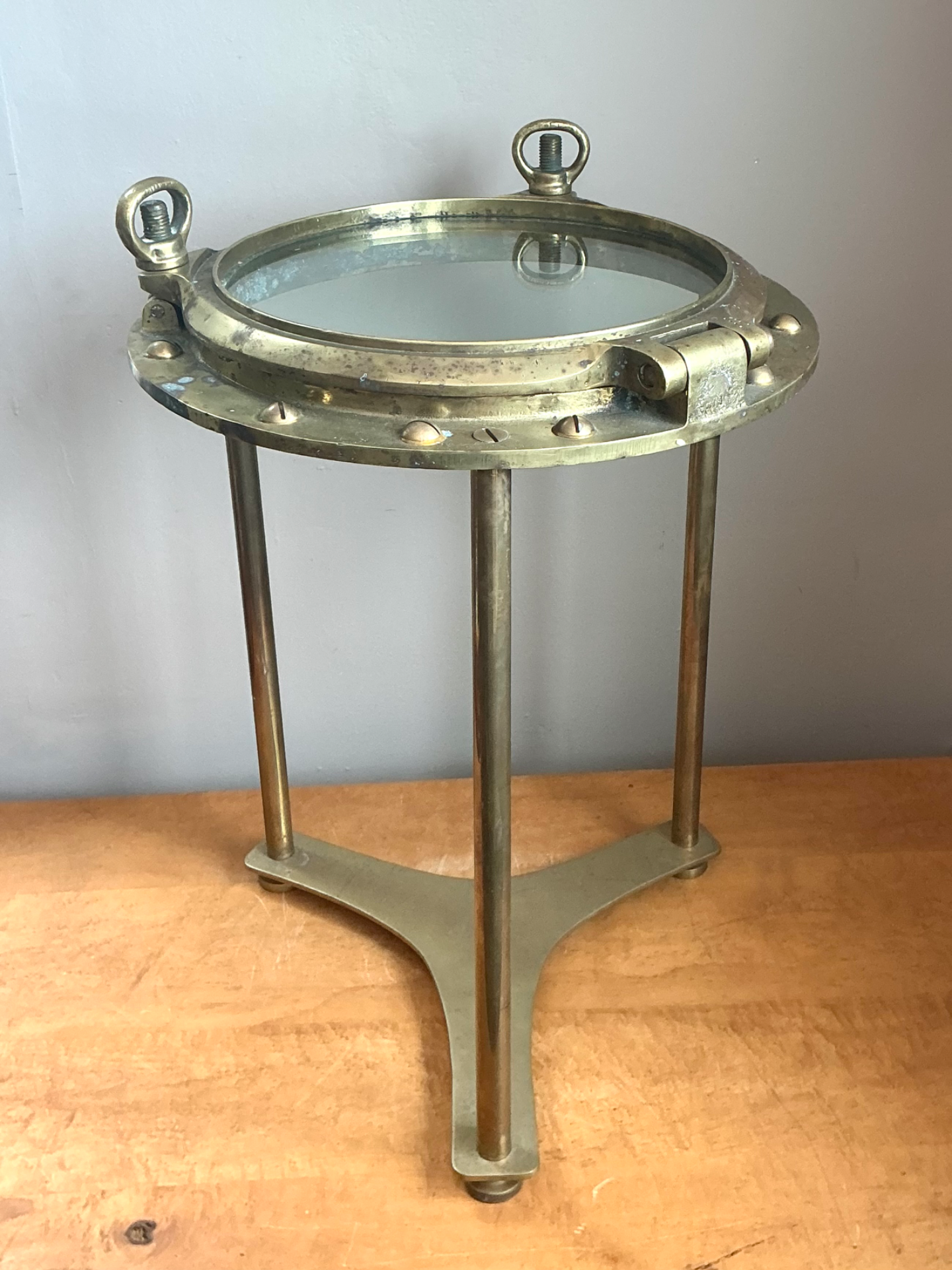 Vintage Maritime Brass Porthole Accent Table - Top view