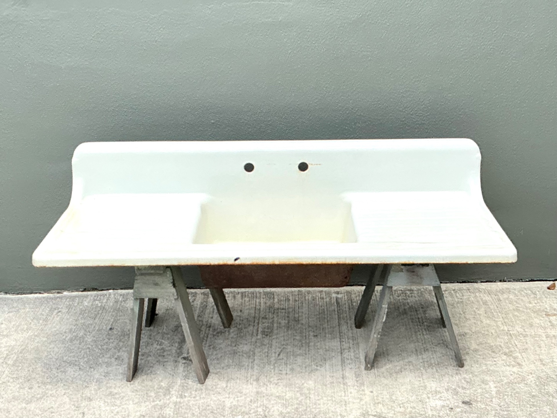 Vintage Porcelain Farmhouse Sink - Back view